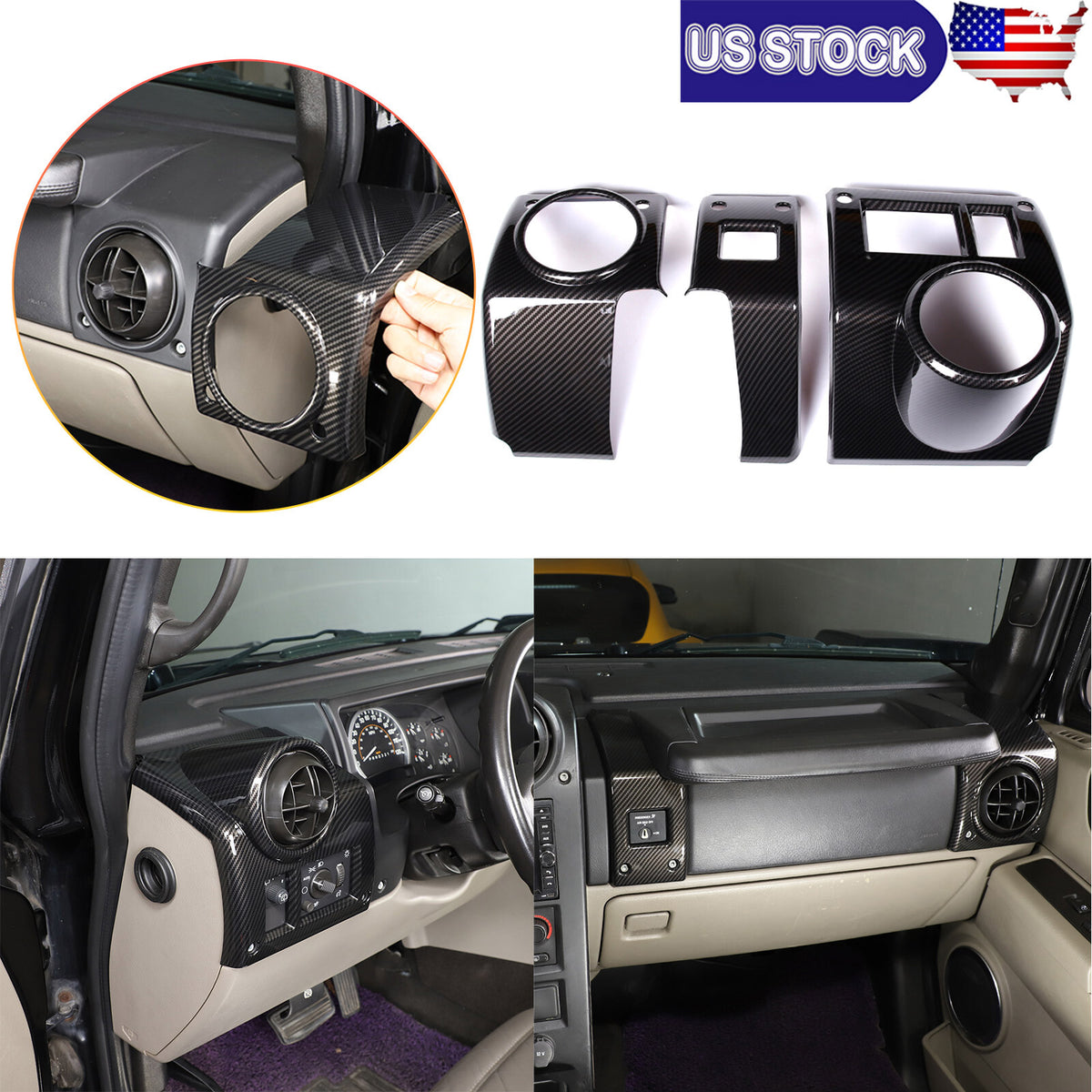 24x Carbon Fiber Interior Full Set Panel Cover Trim Kit For Hummer H2 2003-07 11
