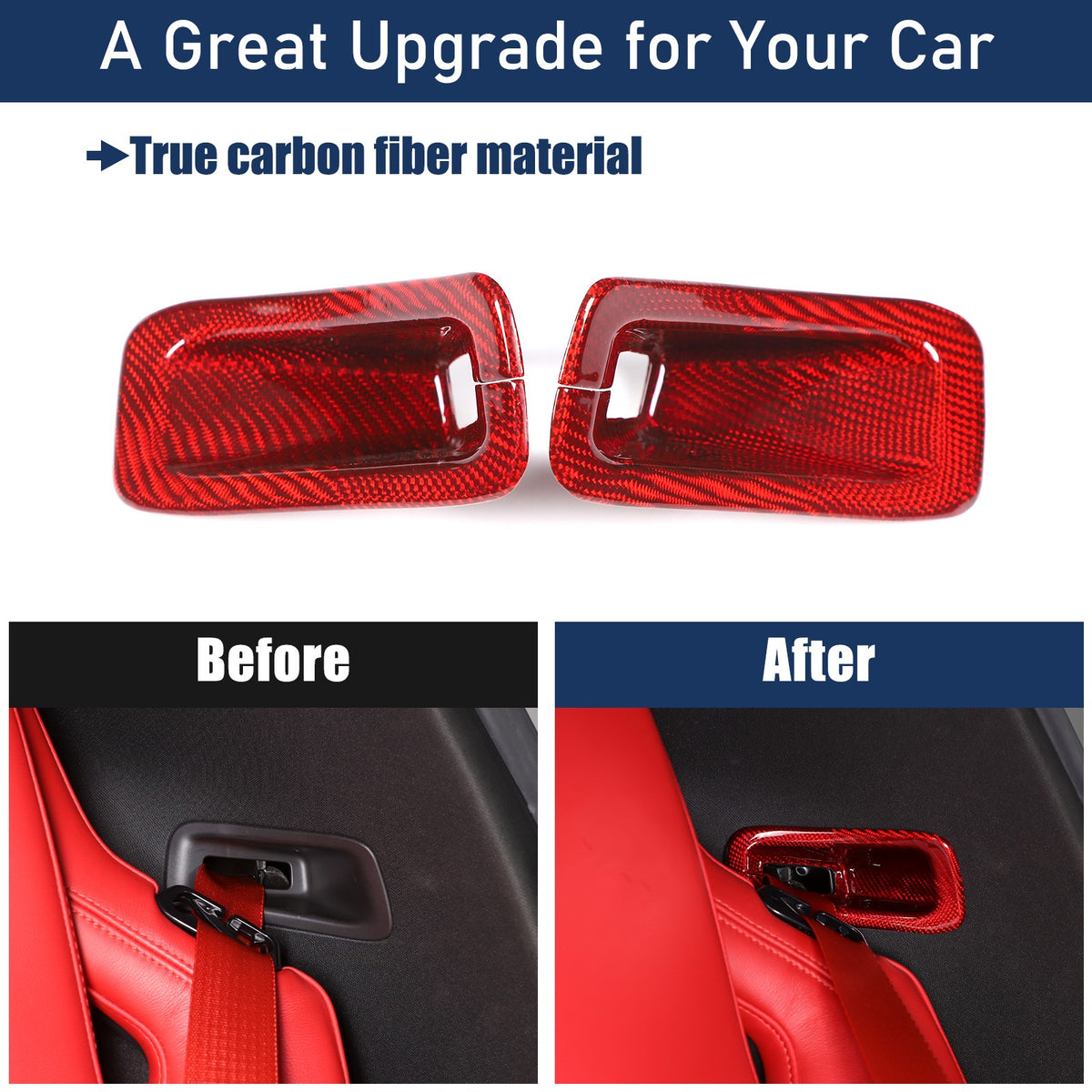 Red Real Carbon Fiber Seat Safety Belt Frame Trim For Corvette C8 2020+ 22