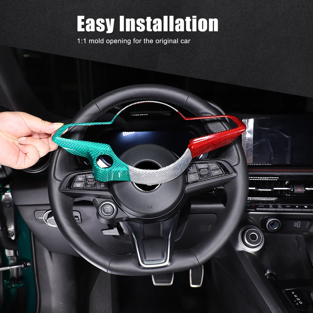 Tri-Color Carbon Fiber Steering Wheel Cover Trim for Alfa Romeo Tonale 2023-2024 5