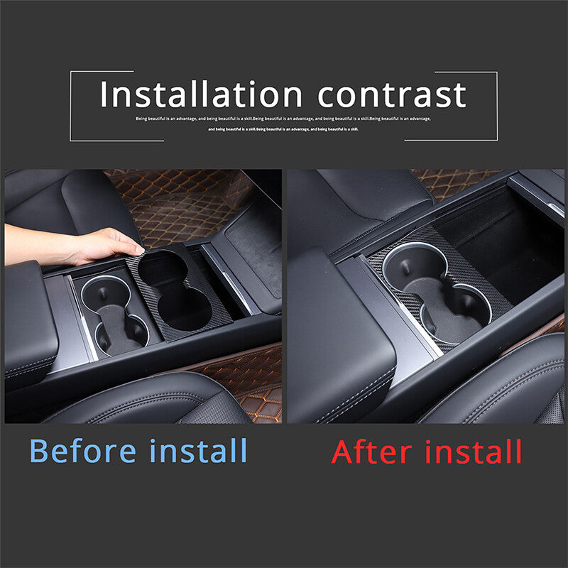 Real Carbon Fiber Center Water Cup Holder Panel Trim Cover For Tesla Model 3 23+ 8
