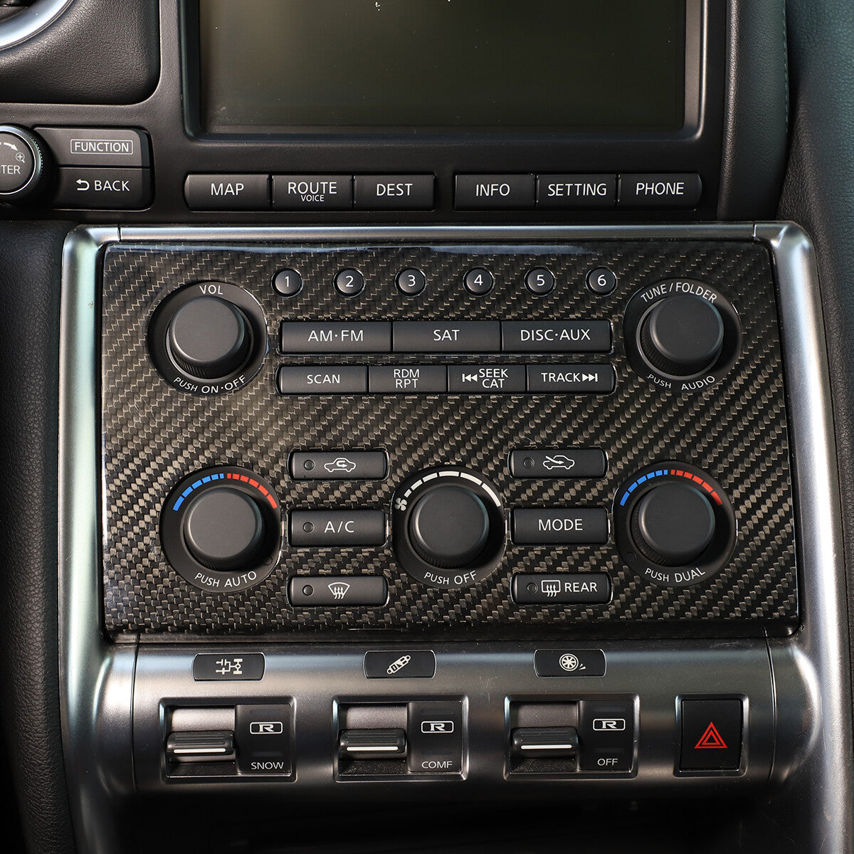 Real Carbon Fiber Central Control Volume Panel Trim for Nissan GTR R35 08-16 4