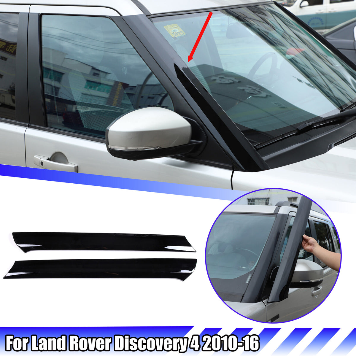 Front Windshield A-pillar Post Trim Strip For LR Discovery 4 LR4 L319 10-16 US 2