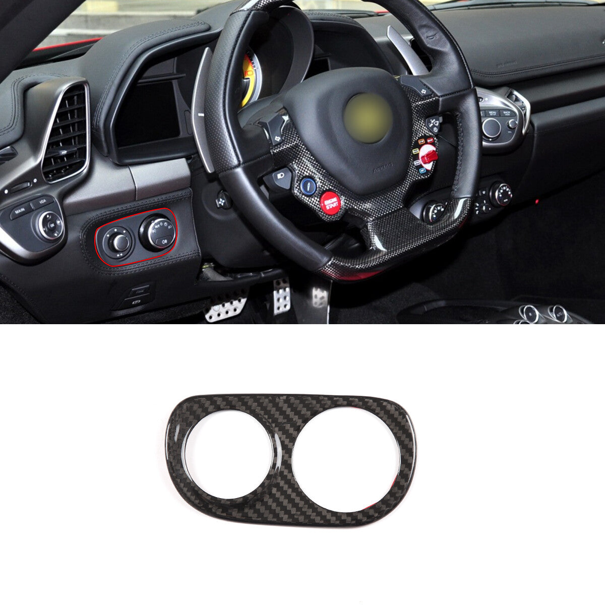 Real Carbon Fiber VDA Button & Headlight Switch Trim For Ferrari 458 2011-2016 3