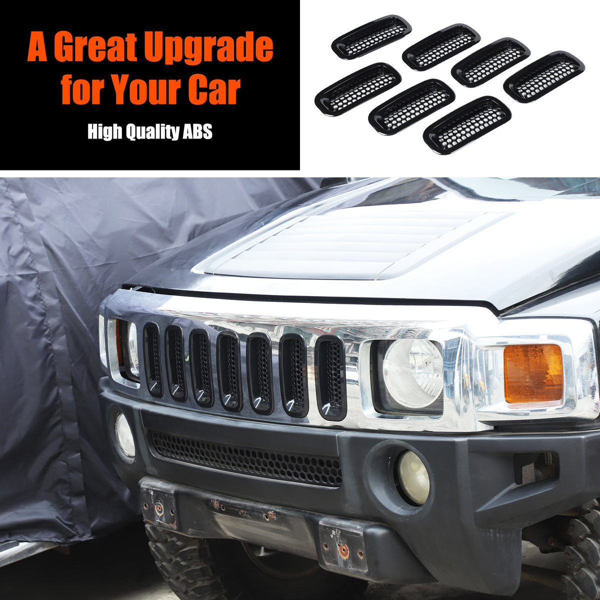 Black ABS Grille Insert Guard Insect Screen For Hummer H3 2005-2009 11