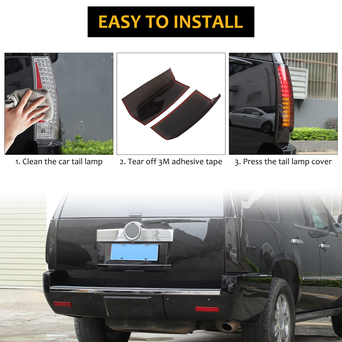 Gray Smoked ABS Taillight Blackened Shell Trim For Cadillac Escalade 2007-2014 24