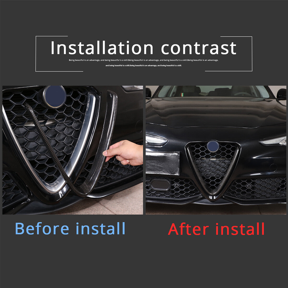 Real Carbon Fiber Front Grille & Emblem Badge Trim For Alfa Romeo Giulia 17+ US 7