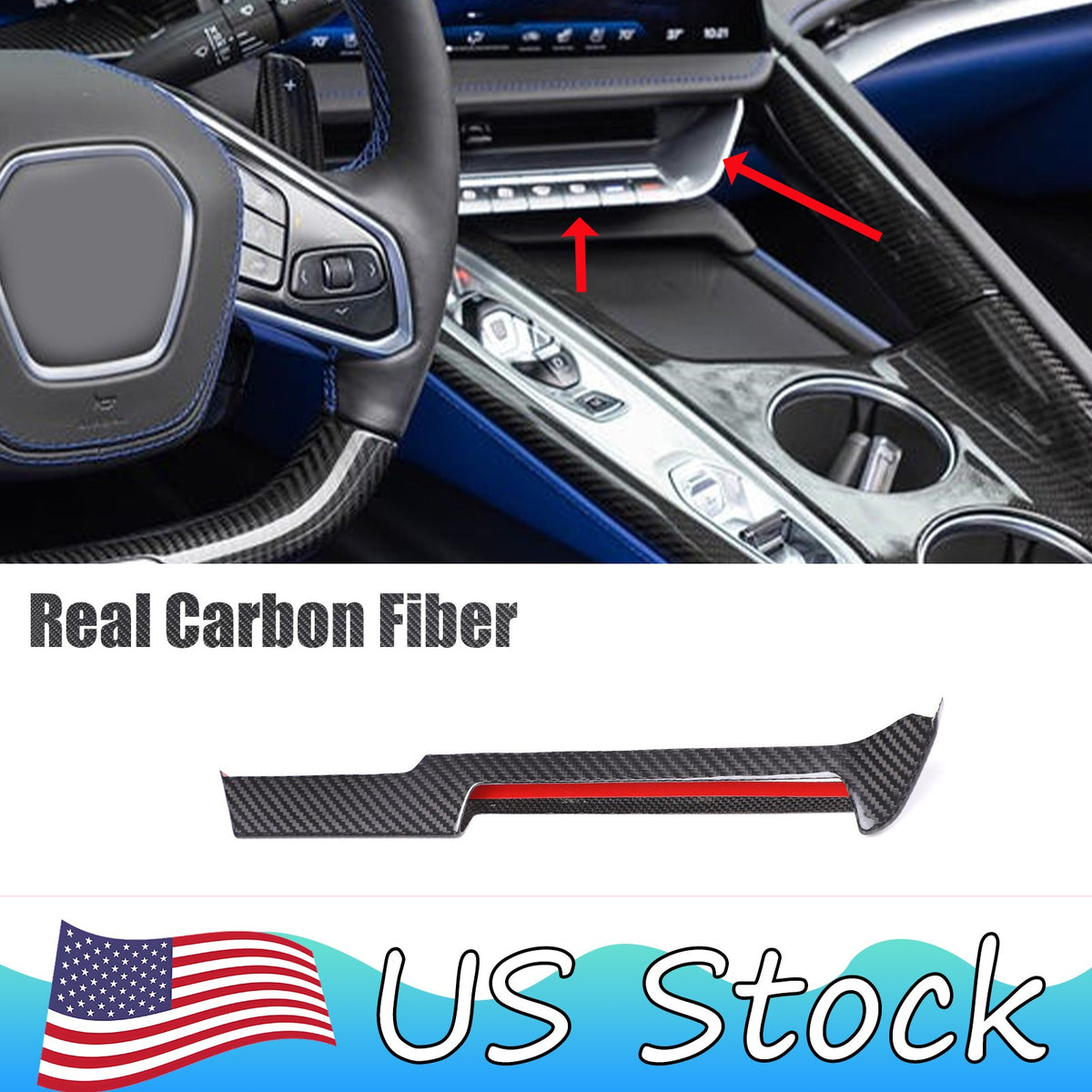 Real Carbon Fiber Dashboard Center A/C Vent Trim For Corvette C8 2026+ US 1