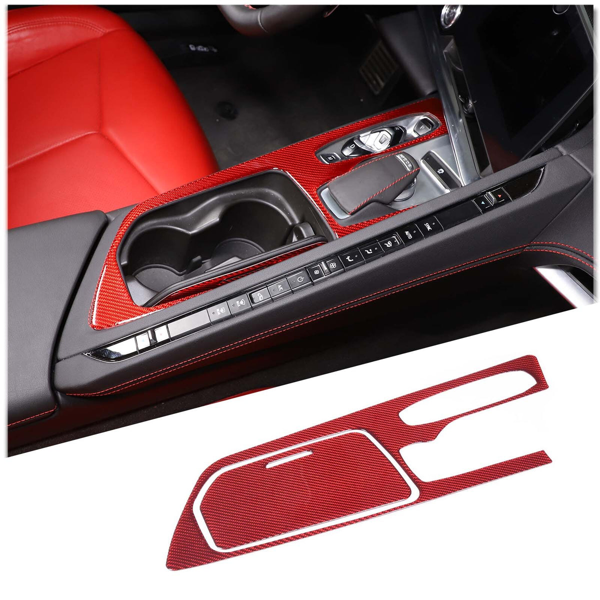 Red Soft Carbon Fiber Interior Decor Trim Kit Cover Set For Corvette C8 20-25 238