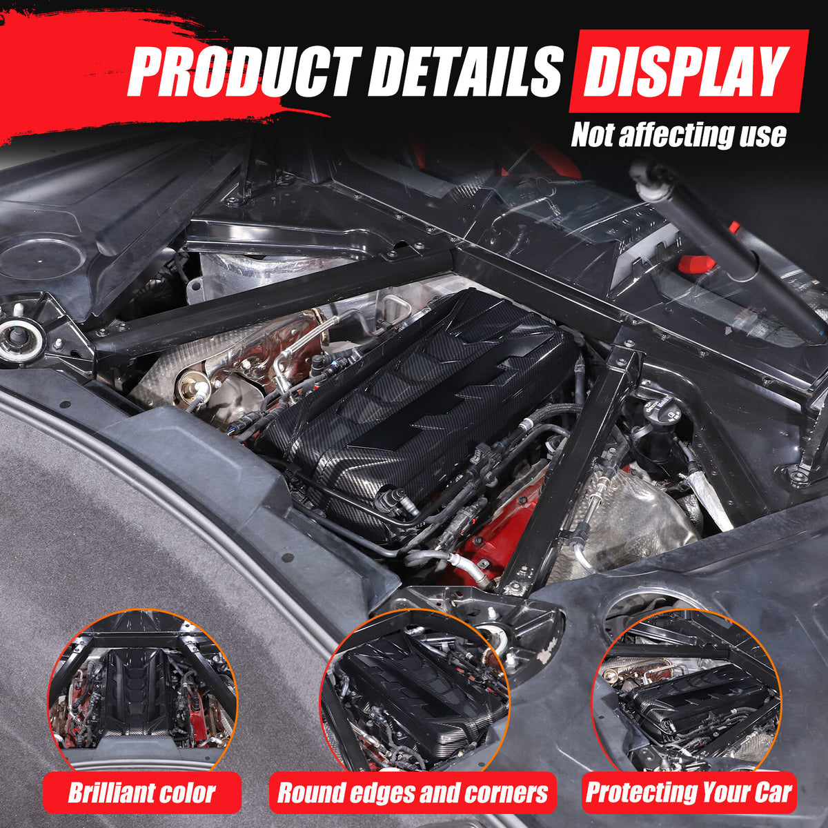 ABS Carbon Fiber Engine Bay Panel Cover in Edge Black For Corvette C8 2020+ 20