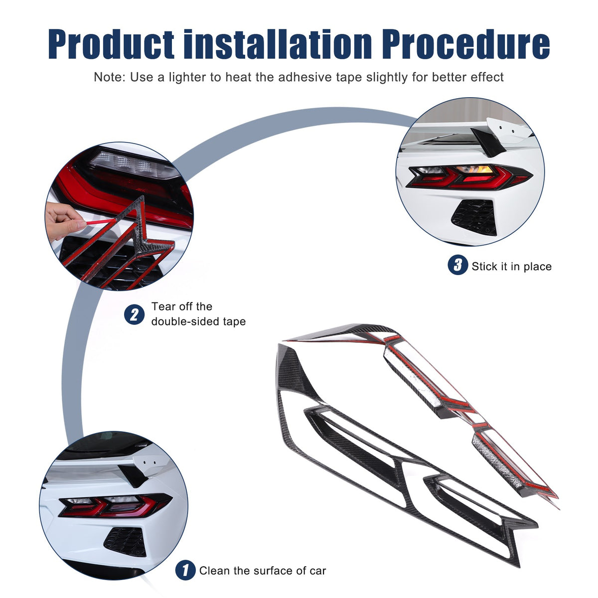 Real Dry Carbon Fiber Tail Light Trim Cover For Corvette C8 2020+ 6