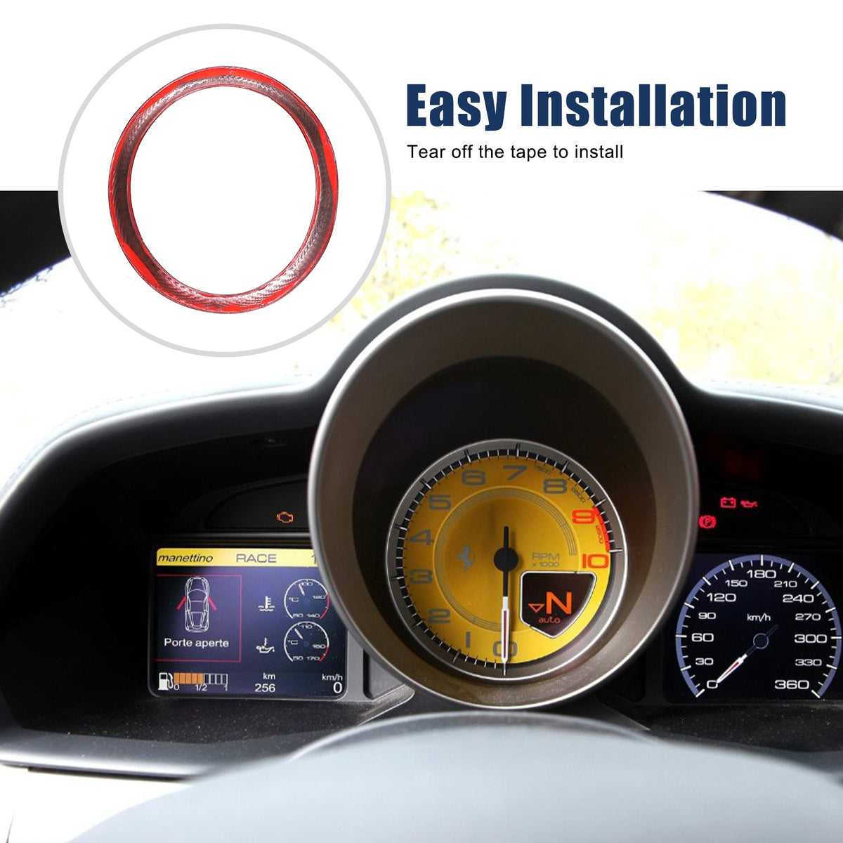 Red Real Carbon Fiber Instrument Tachometer Cover For Ferrari 458/488 2011-2016 18