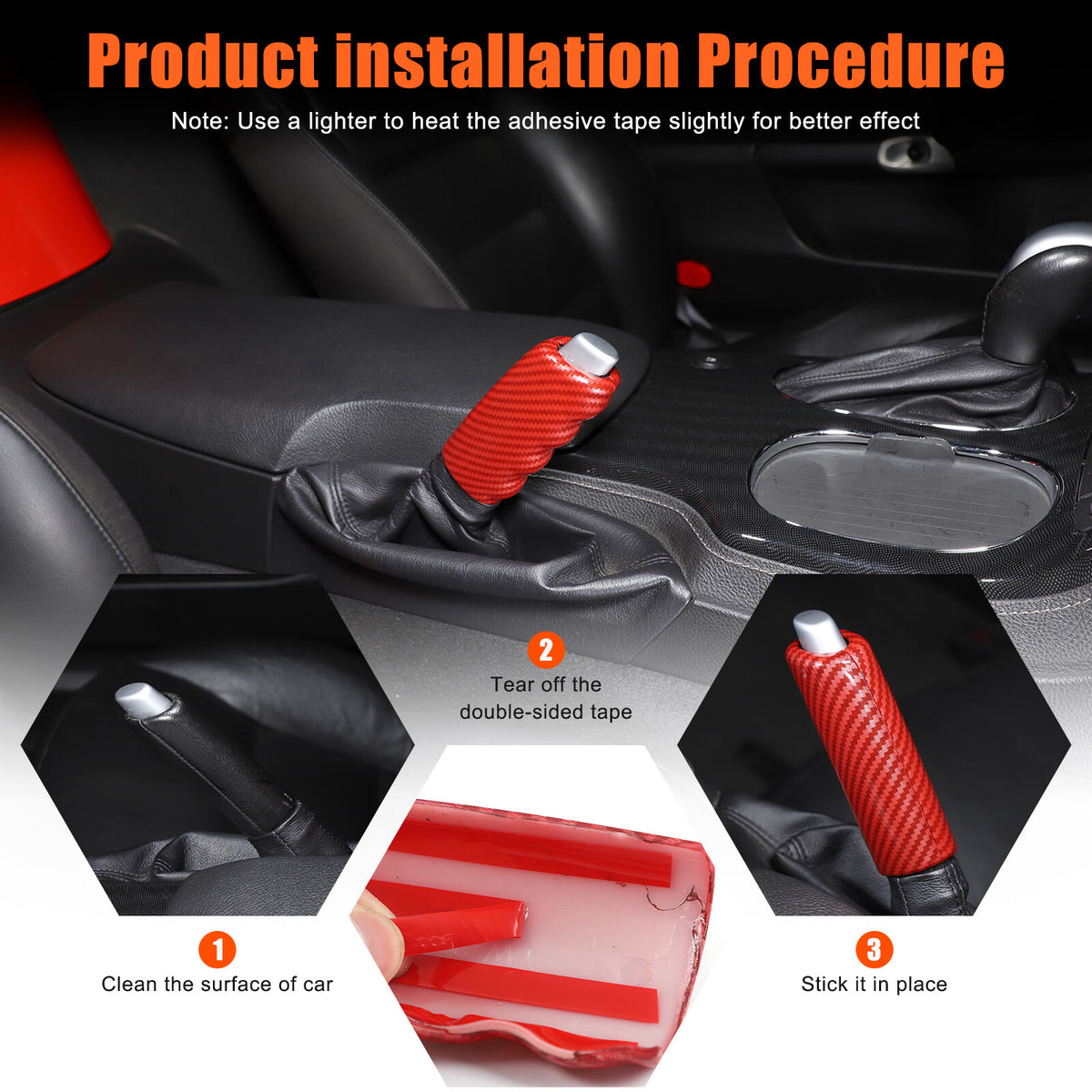 Red Carbon Fiber ABS Parking Brake Lever Sleeve Trim For Corvette C6 2005-2013 20