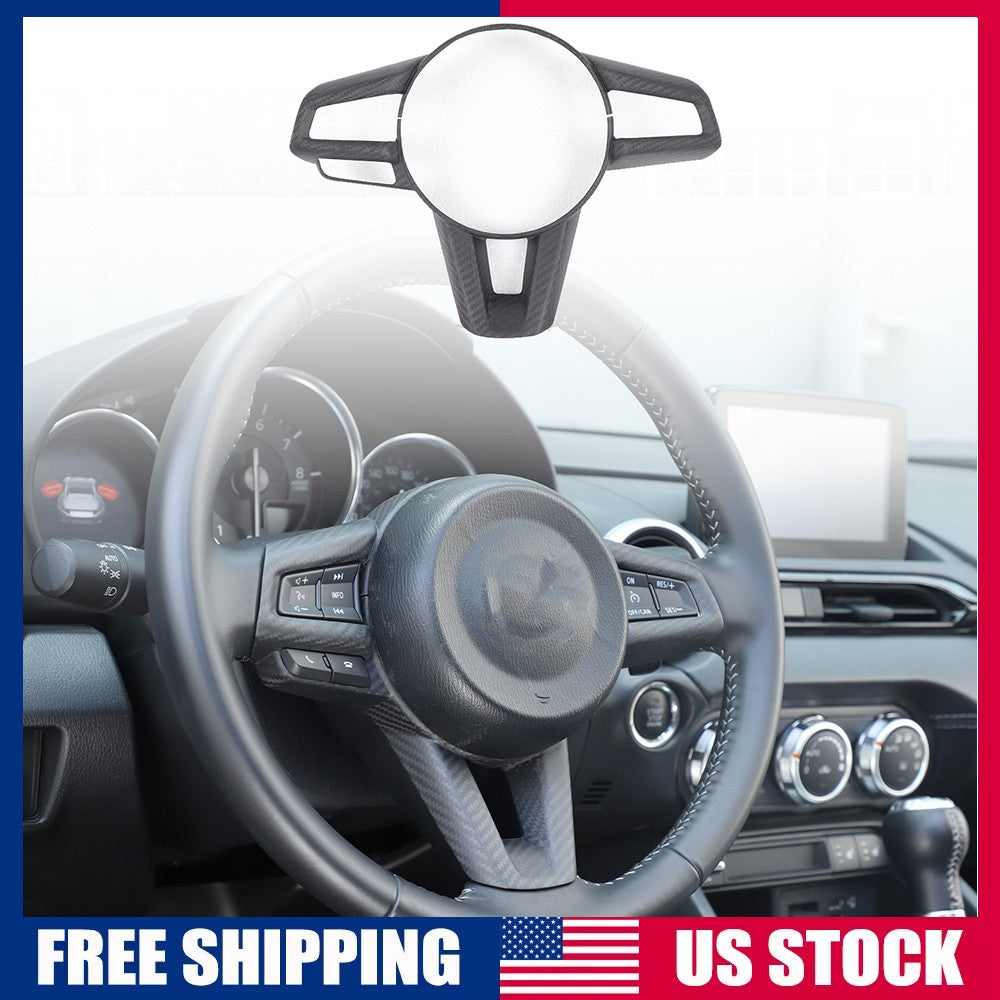 Matte Real Carbon Fiber Steering Wheel Button Trim For Mazda MX-5 Miata 16-25 1