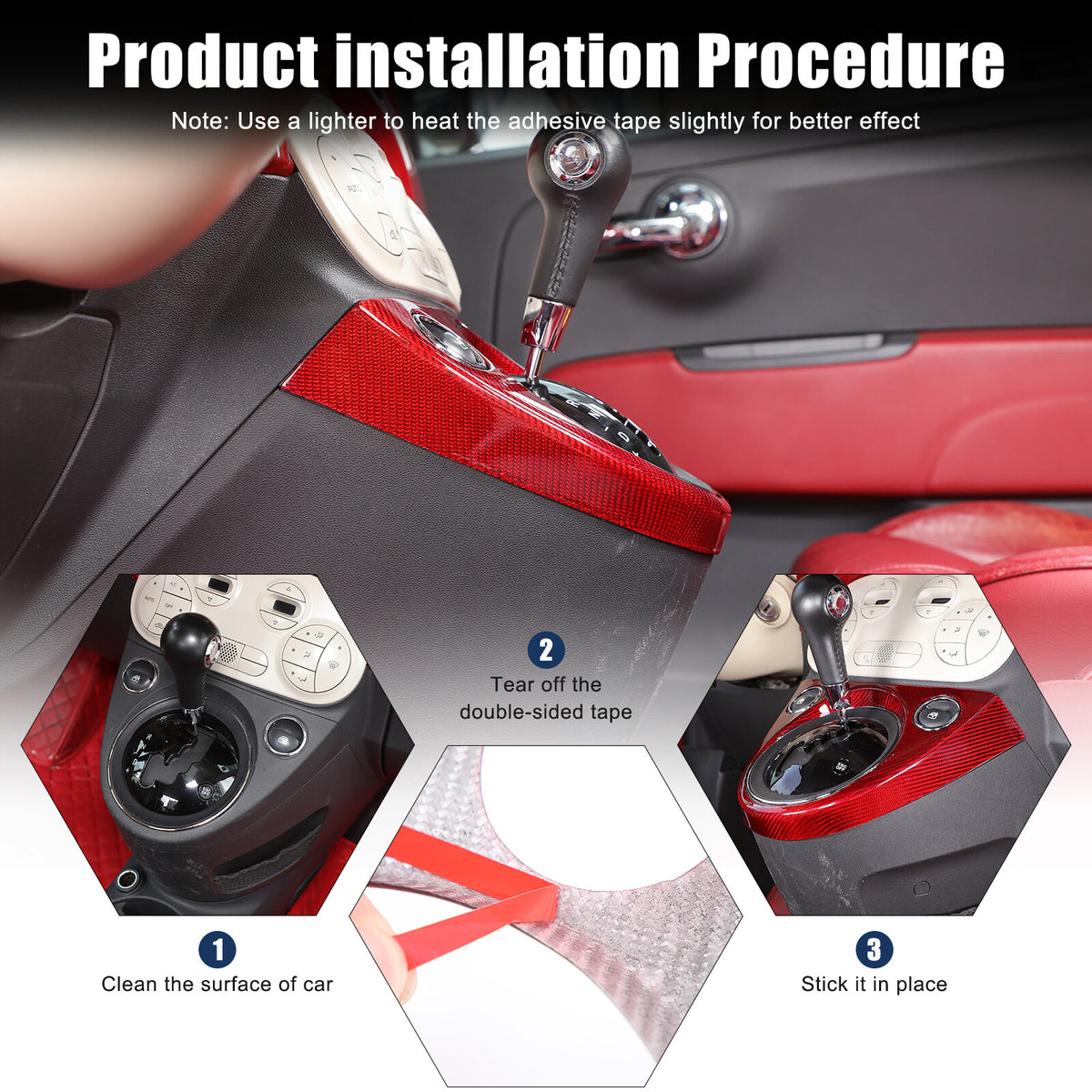 Red Real Carbon Fiber Center Gear Shift Panel Trim For Fiat 500 Abarth 595 10-22 13