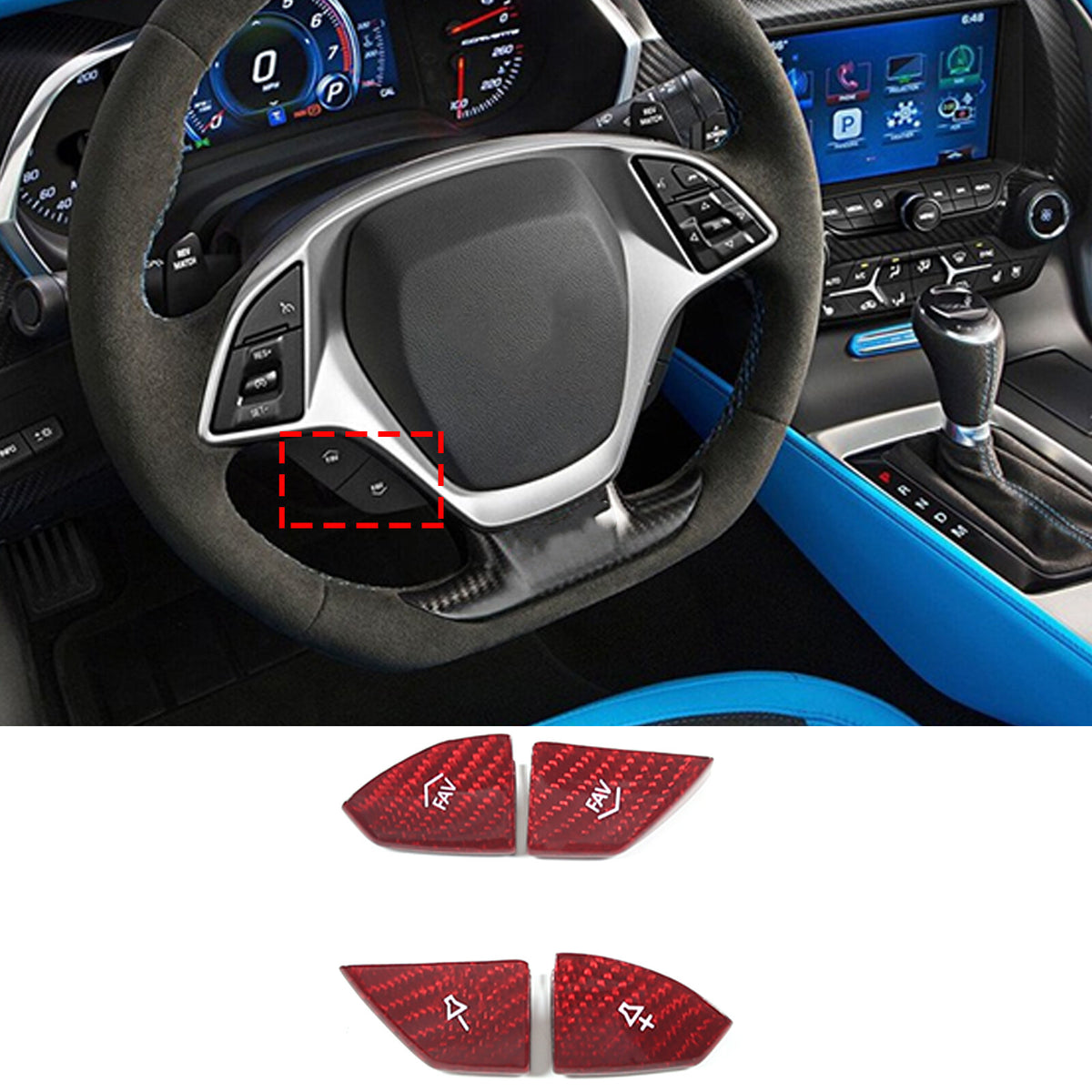 Red Real Carbon Fiber Interior Center Full Trim Set Kit For Corvette C7 2014-19 - Variants 1-5 42