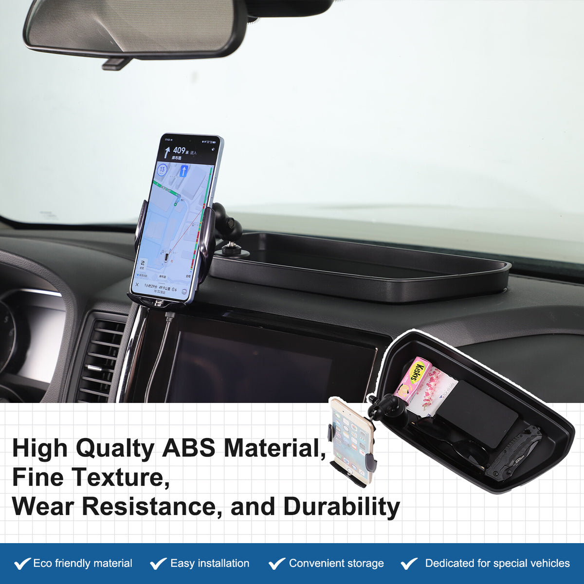 Wireless Dashboard Storage Tray Box Phone Holder For Nissan Frontier D41 2022-24 1