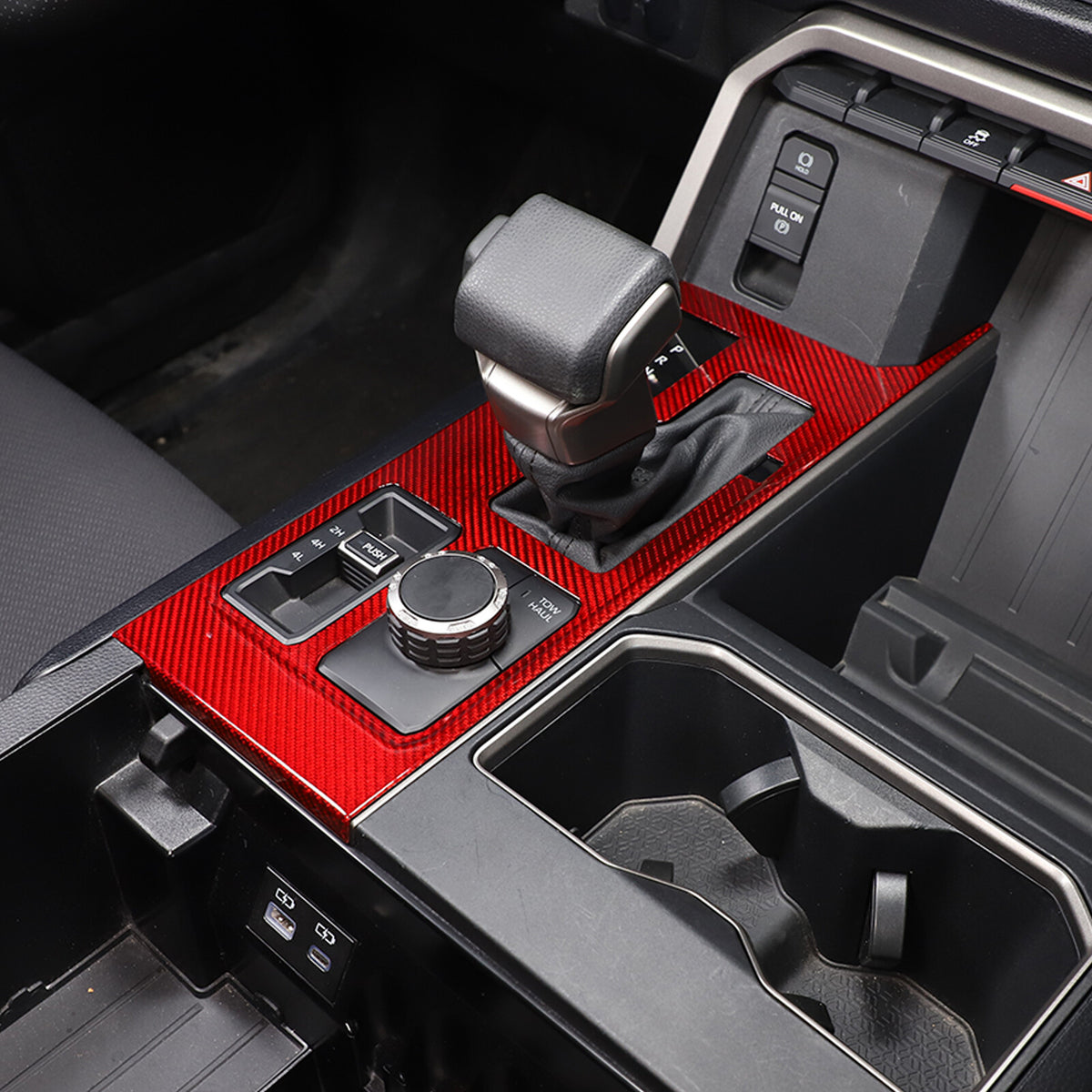 Red Real Carbon Fiber Console Gear Shift Box Panel Trim For Toyota Tundra 22-26 9
