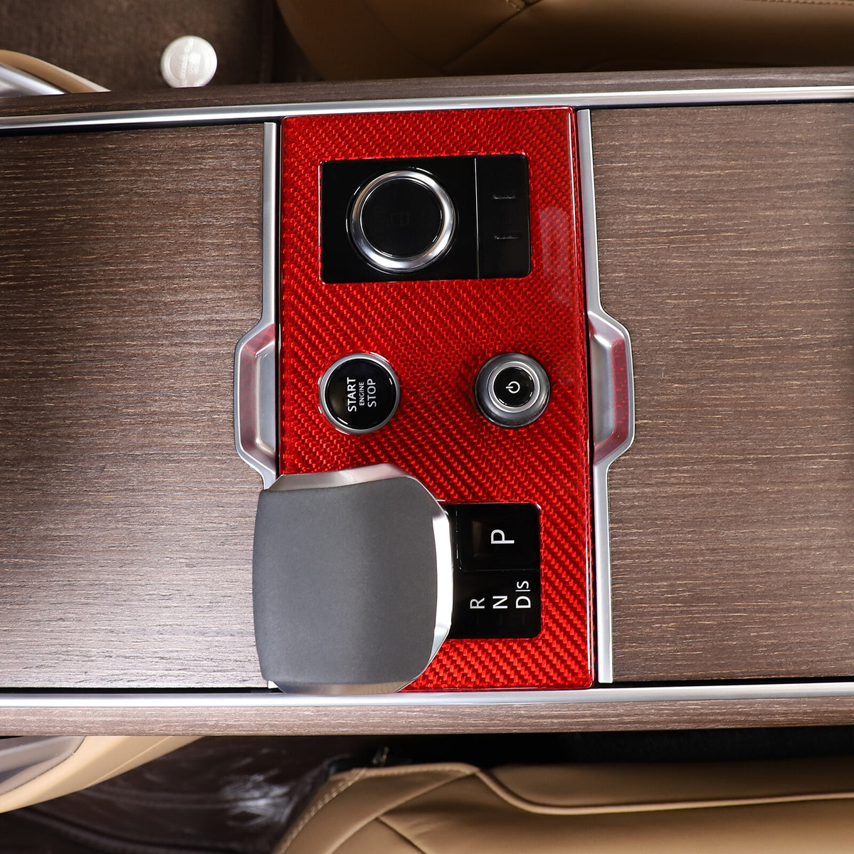 Red Carbon Fiber center Gear Shifter Panel Cover For Range Rover Vogue 2023-24 2