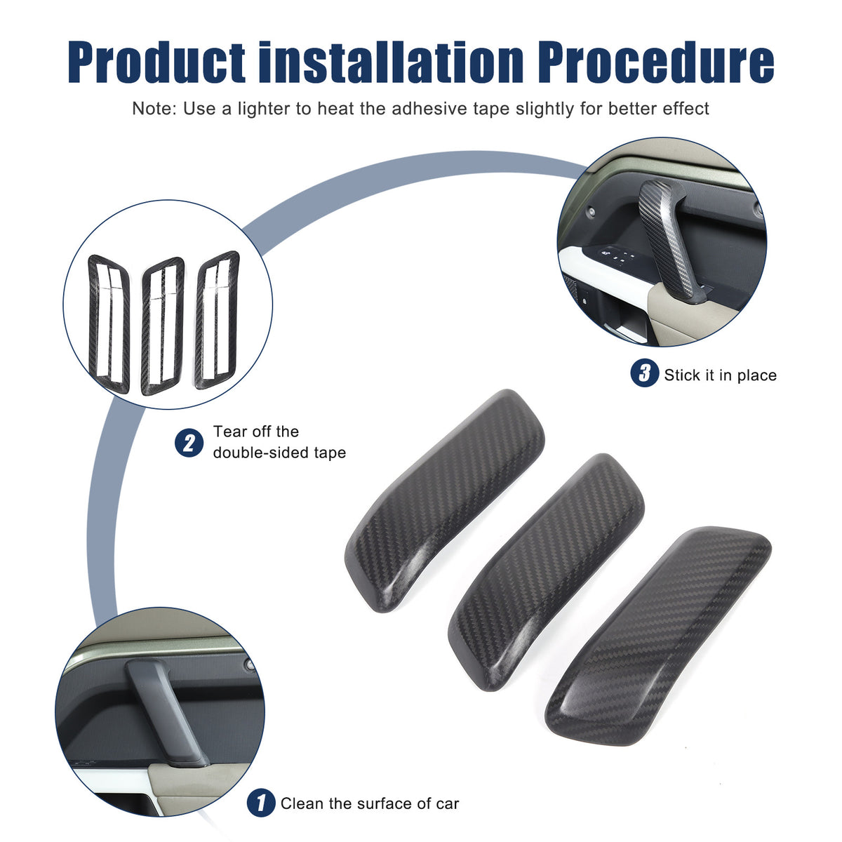 Matte Real Carbon Interior Door Handle Cover Trim For LR Defender 110 2020-23 6