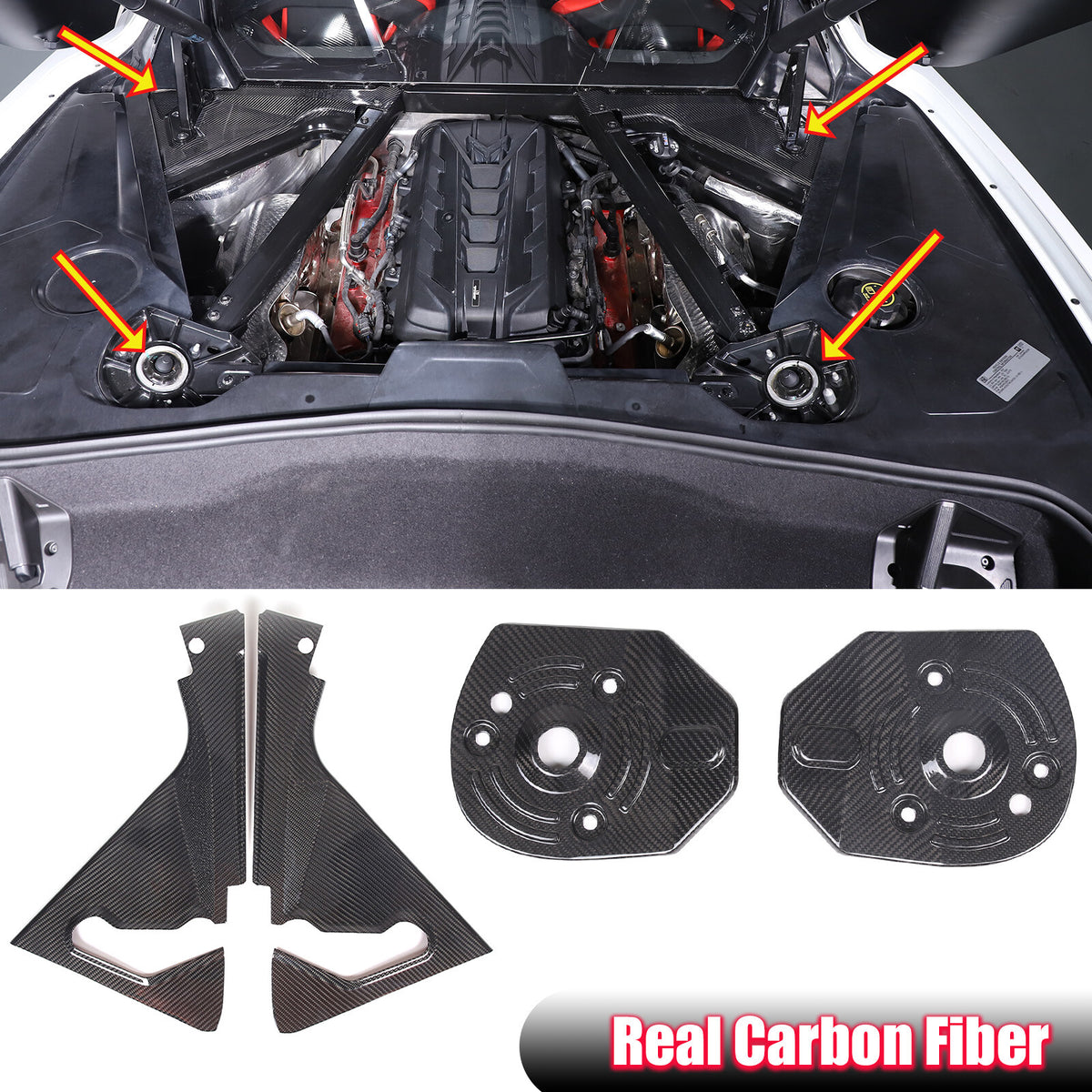 Real Carbon fiber Engine Bay Corner Shock Tower Cover Trim Set For Corvette C8 1
