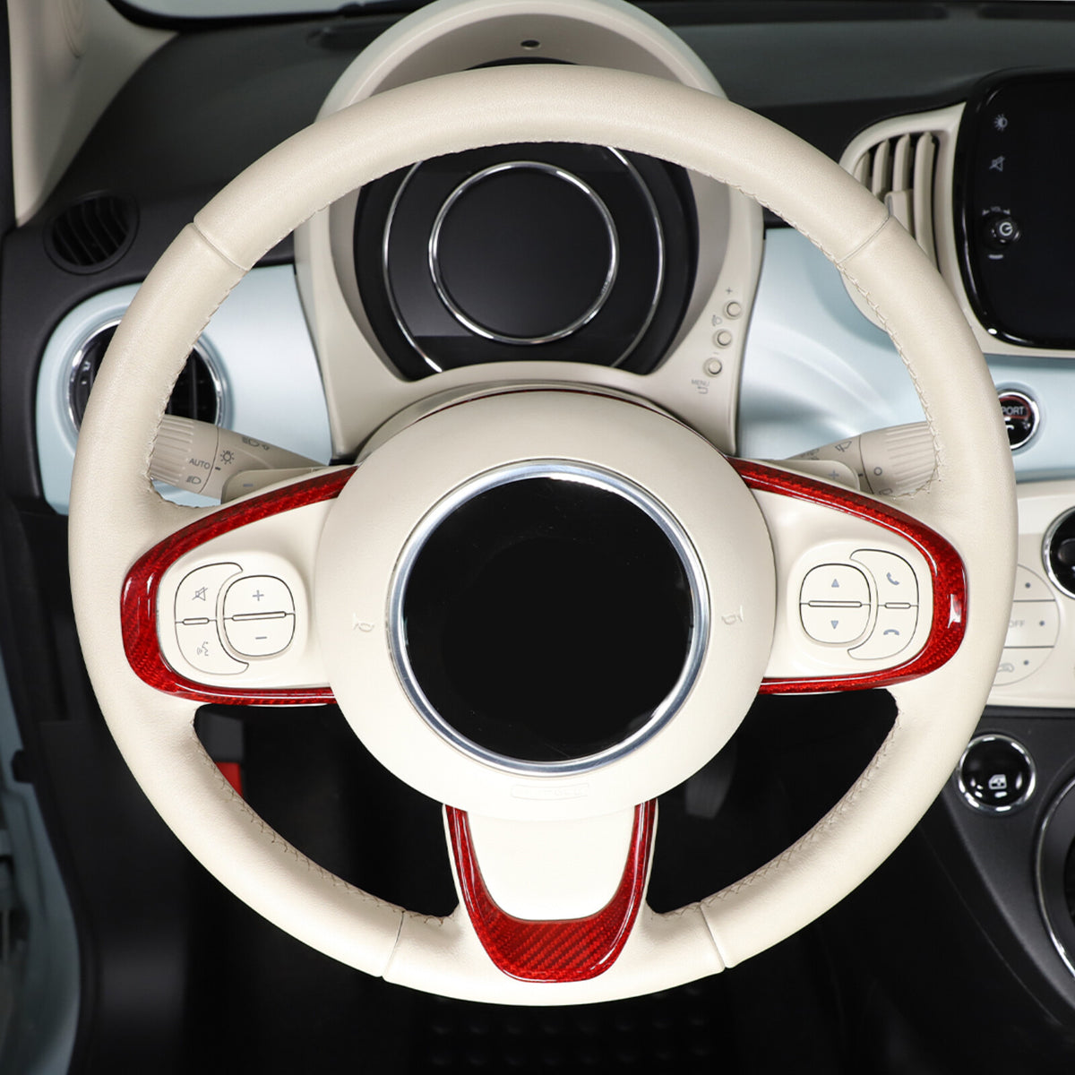 Red Real Carbon Fiber Steering Wheel Button Trim For Fiat 500 Abarth 595 695 16+ 2