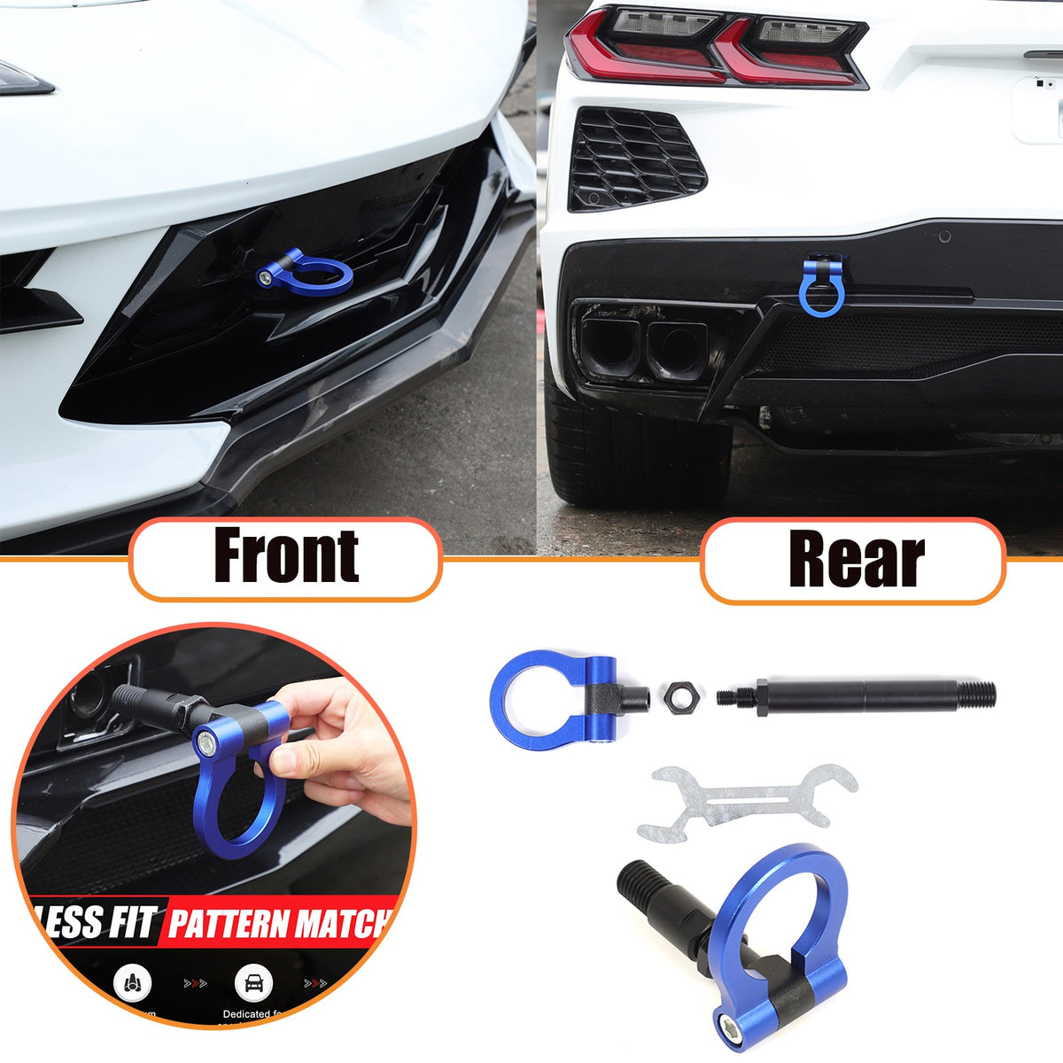 Blue Aluminum Front & Rear Track Racing Tow Hook Trailer For Corvette C8 2020+US 1