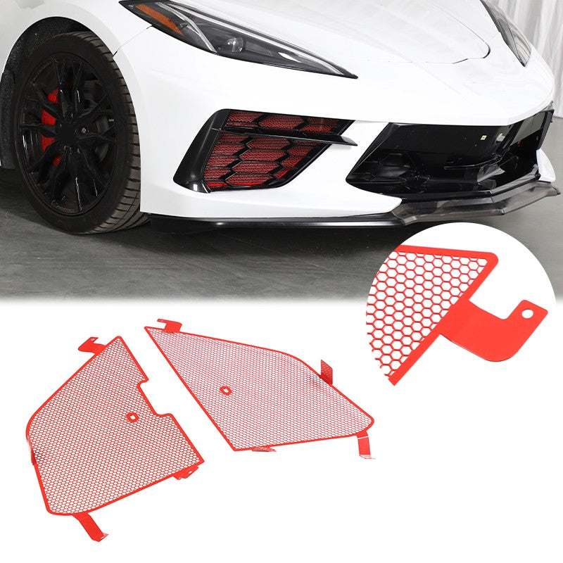 Red Stainless Steel Front Grille Insect Screen Trim For Corvette C8 2020+ 23