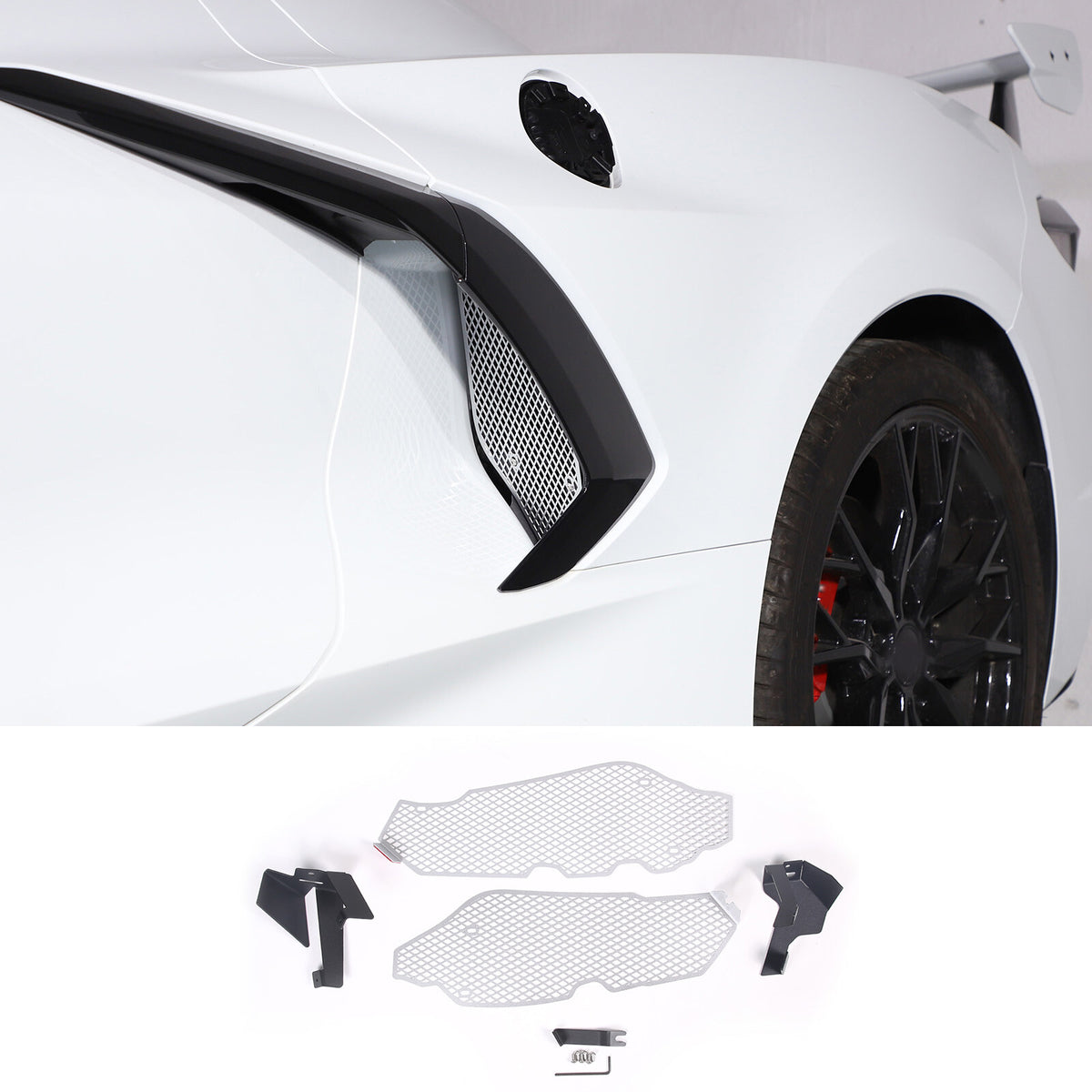 Silver Steel Intake Mesh Grille Insert Guard For Corvette C8 2020-2026 1