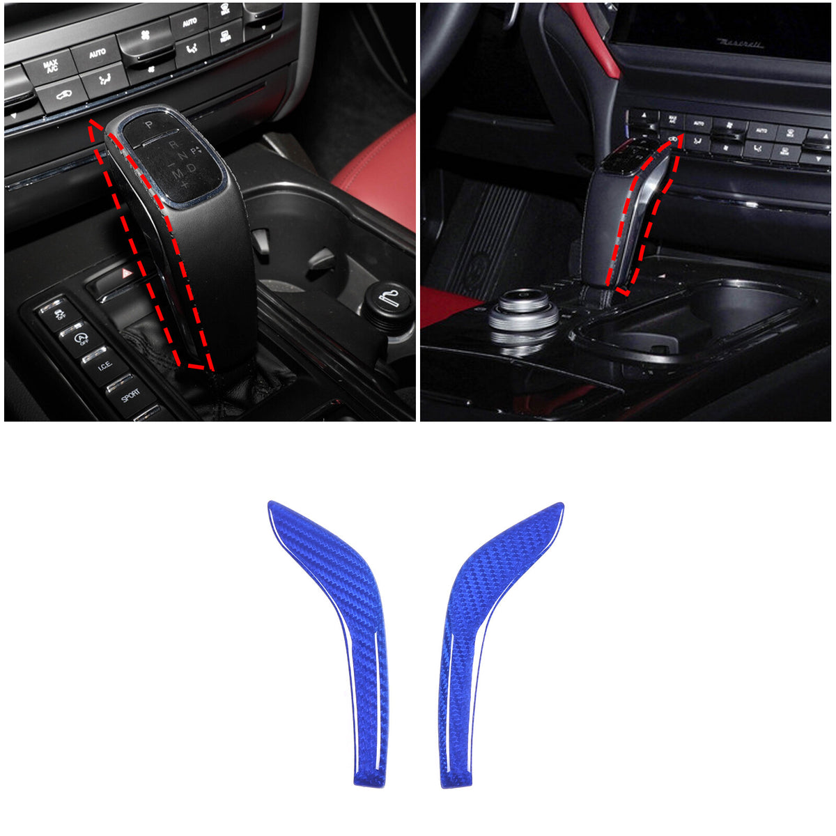 Blue Real Carbon Fiber Gear Shift Knob Side Trim Cover For Maserati Ghibli 19-23 9