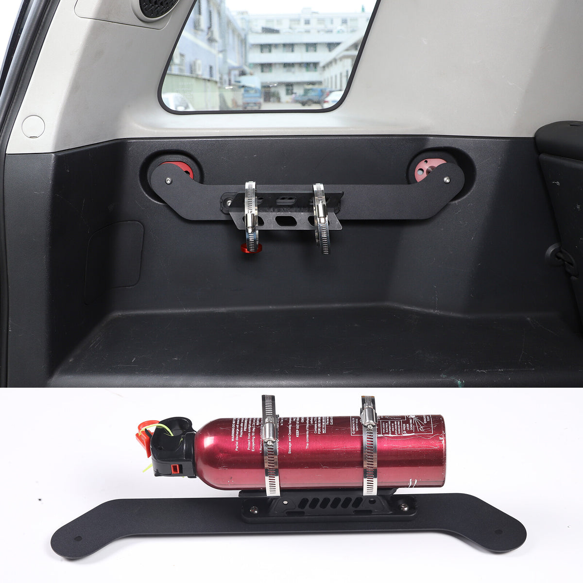 Black Steel Trunk Fire Extinguisher Bracket Holder For Toyota FJ Cruiser 2007-21 1