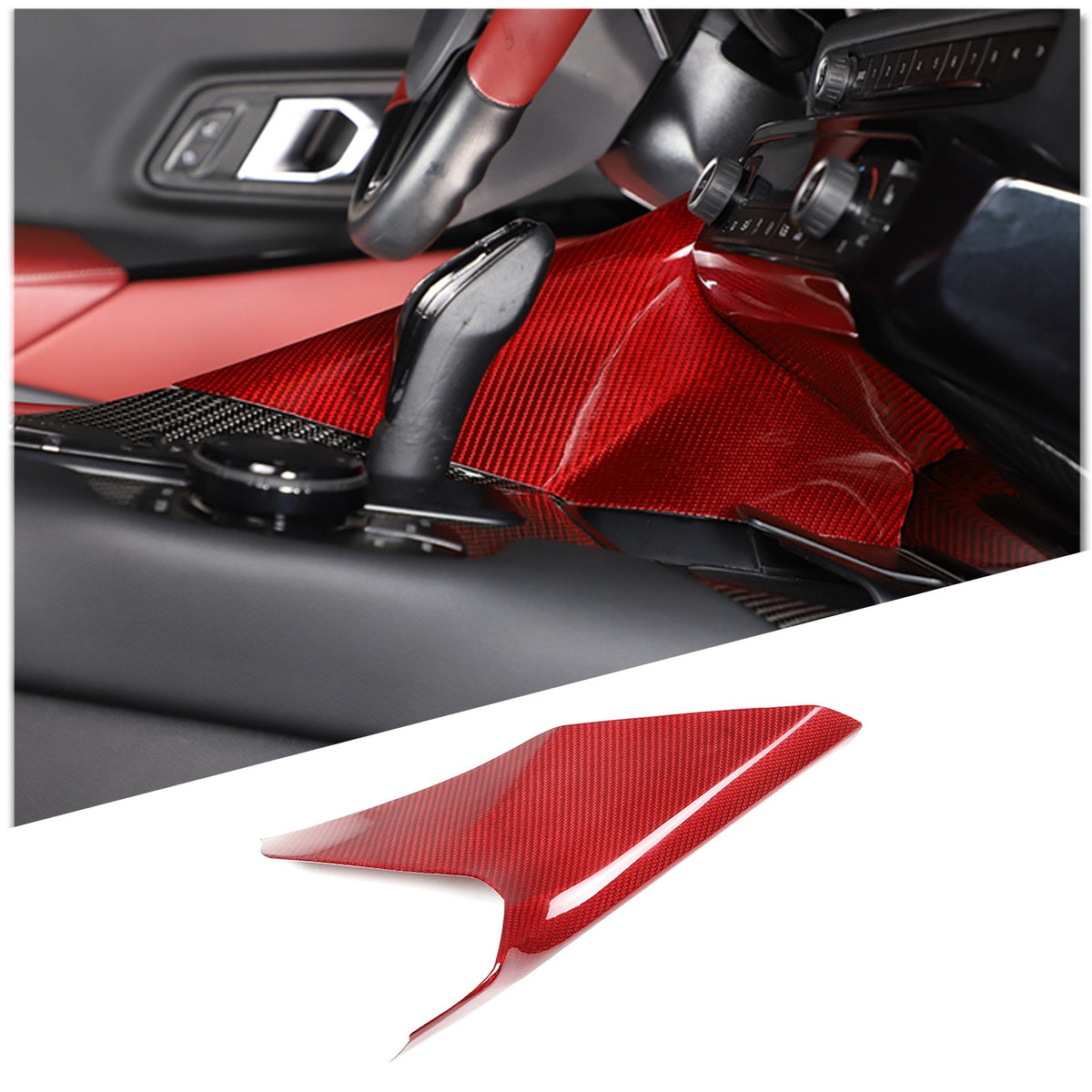 Red Real Carbon Fiber Center Gear Shift Side Panel Trim For Toyota Supra A90 19+ 14