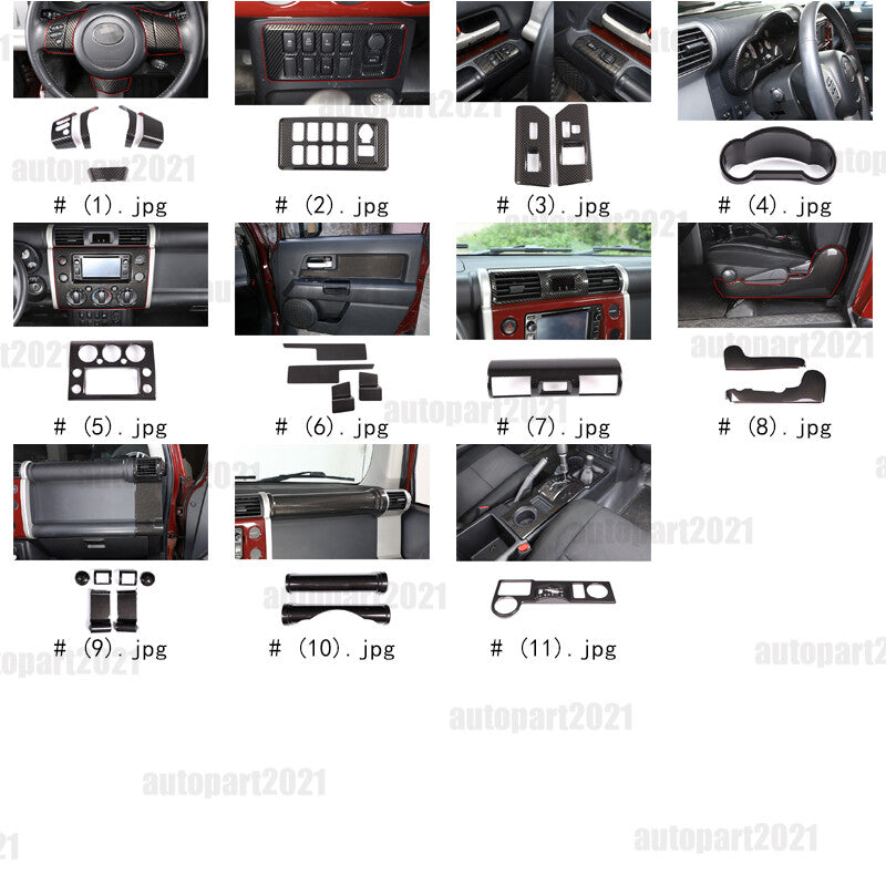 ABS Carbon Fiber Full Interior Center Decoration Trim Kit For FJ Cruiser 2007-21 - Styles 6-10 2