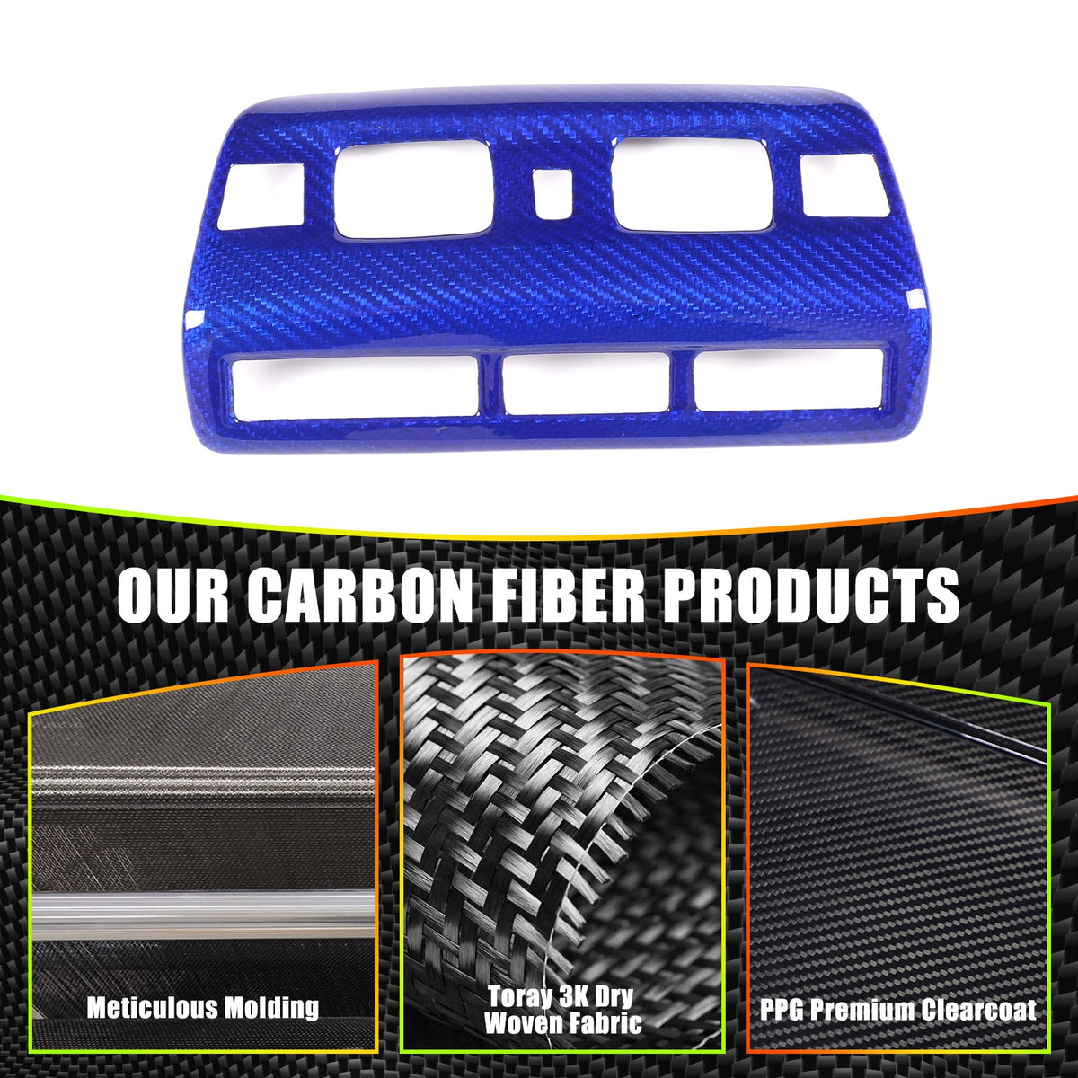 Blue Real Carbon Fiber Roof Reading Light Trim For Corvette C8 2020+ 12