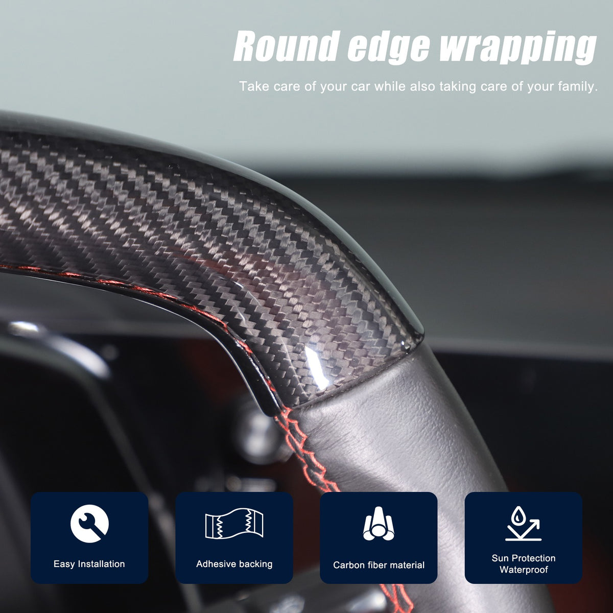 Red Top Real Carbon Fiber Steering Wheel Trim Cover For Corvette C8 2020+ 19
