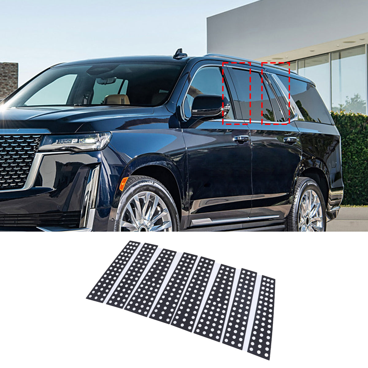 Black Alloy Center Door Pillar Post Mirror Trim Set For Cadillac Escalade 2021+ 3