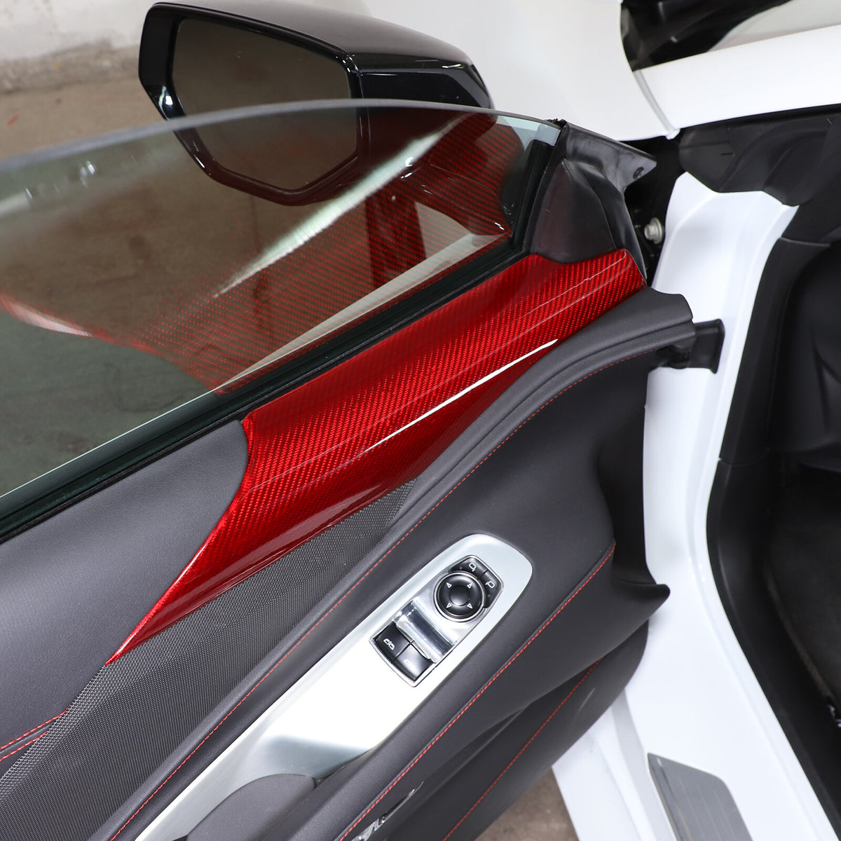 Red Real Carbon Fiber Interior Door Panel Trim Cover For Corvette C8 2020-26 US 13