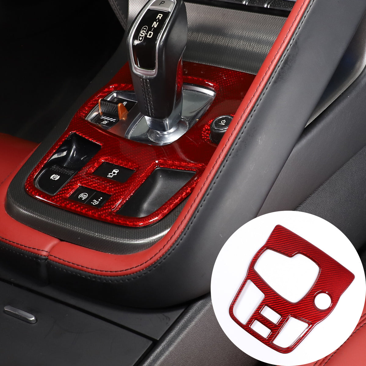 Red Real Carbon Fiber Center Console Gear Cover Set For 2013-22 Jaguar F-TYPE 20
