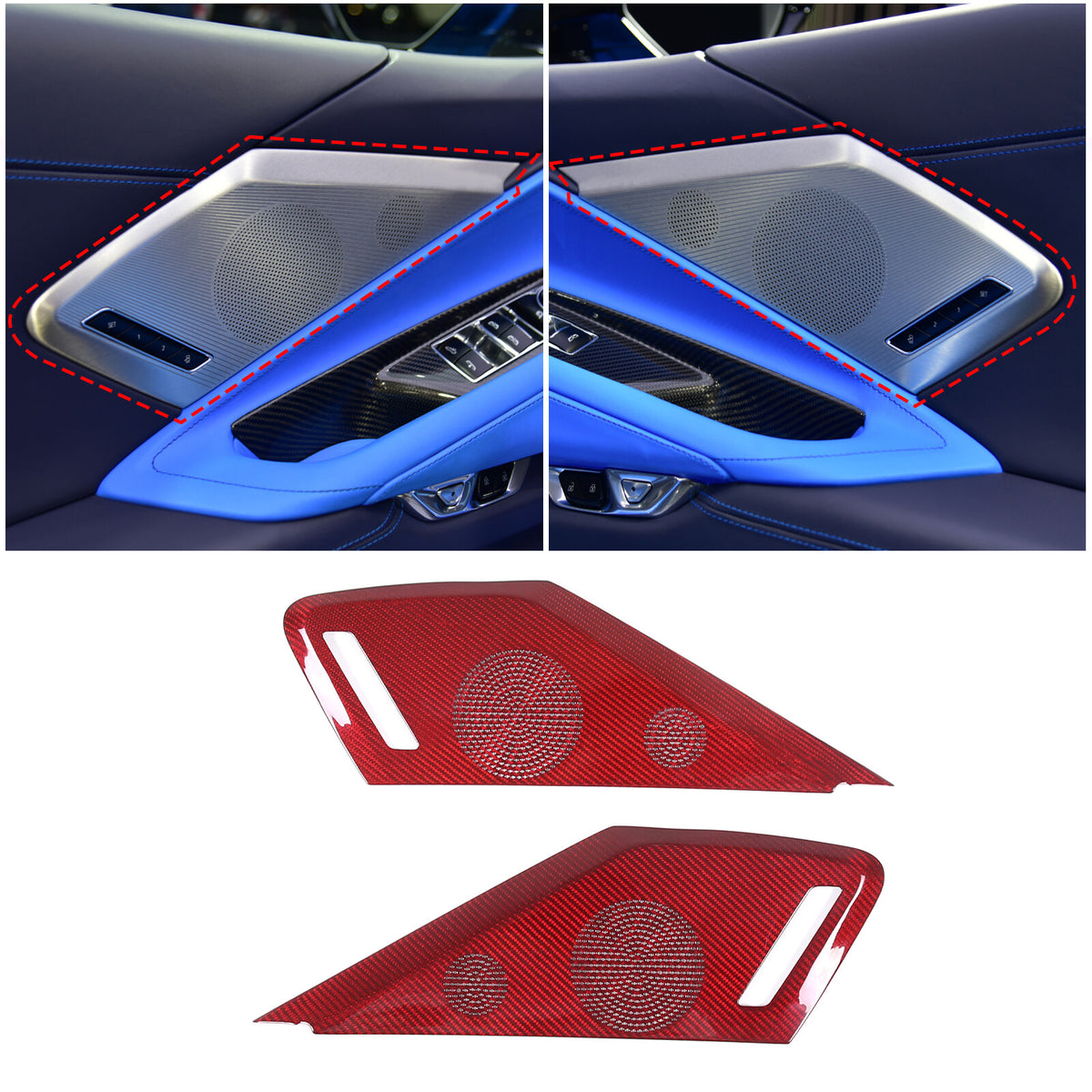 Red Real Carbon fiber Interior Center Cover Trim Kit Set for Corvette C8 20-25 14