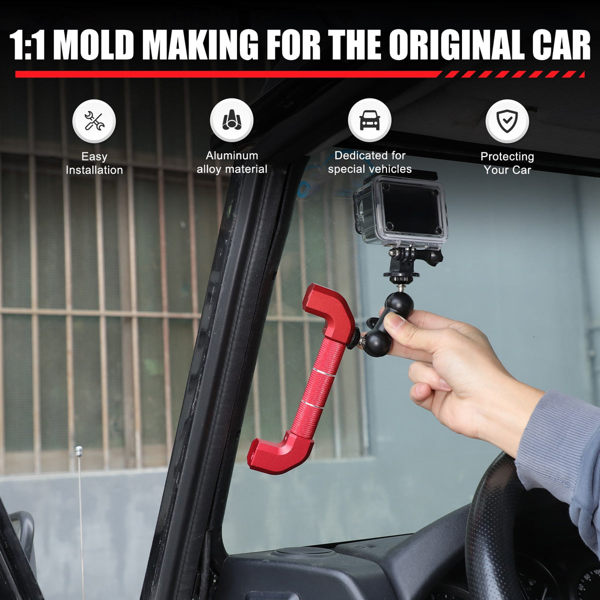 Red Aluminum A-Pillar Handle Cam Mount For Land Rover Defender L316 2004-2018 6