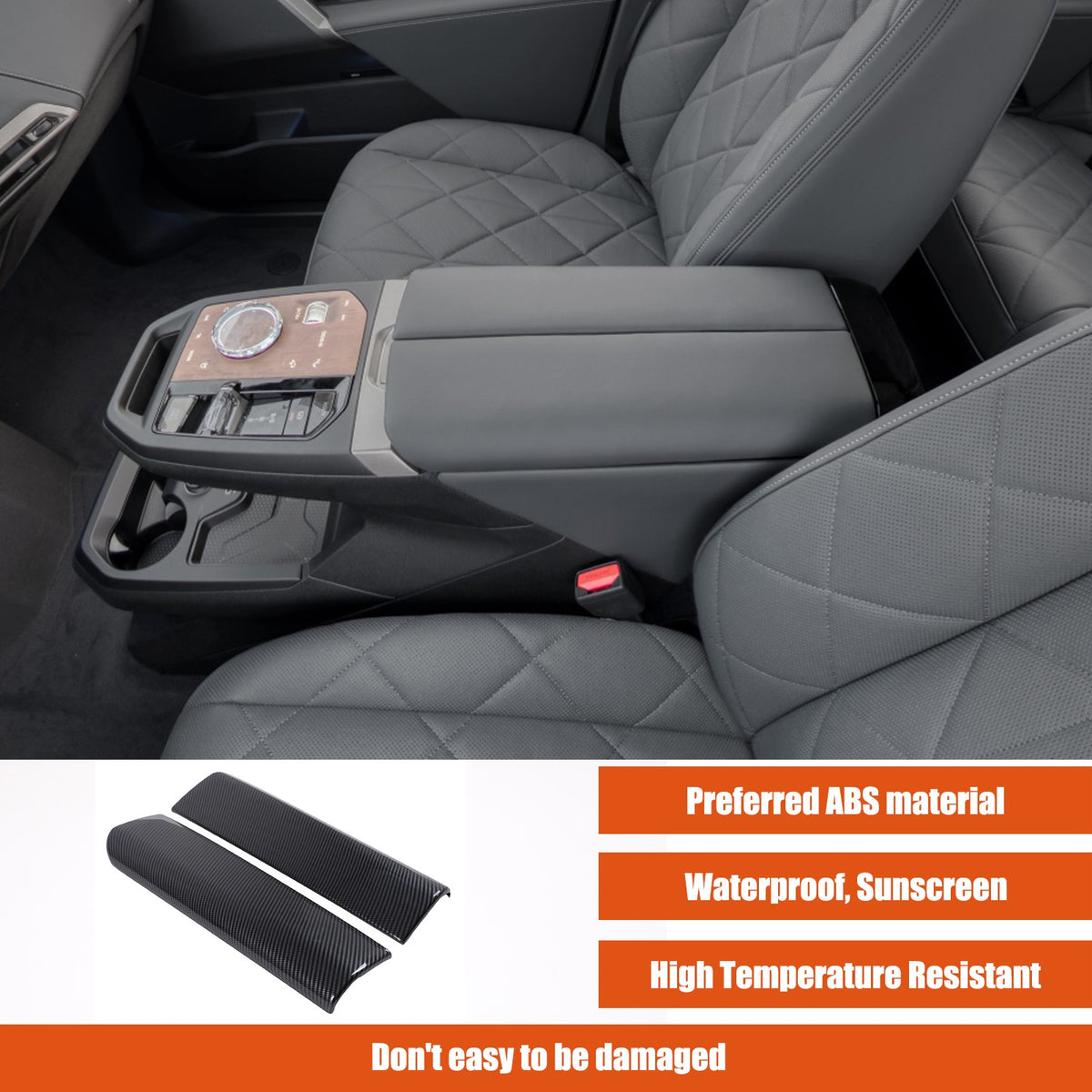 ABS Carbon Fiber Center Armrest Box Cover Trim For BMW iX I20 2022-2024 8