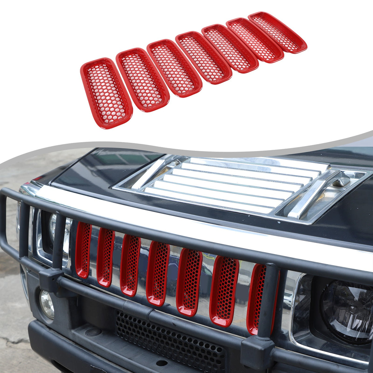 Sport Red ABS Front Grille Anti-Insect Bug Screen Trim For Hummer H2 2003-2009 12