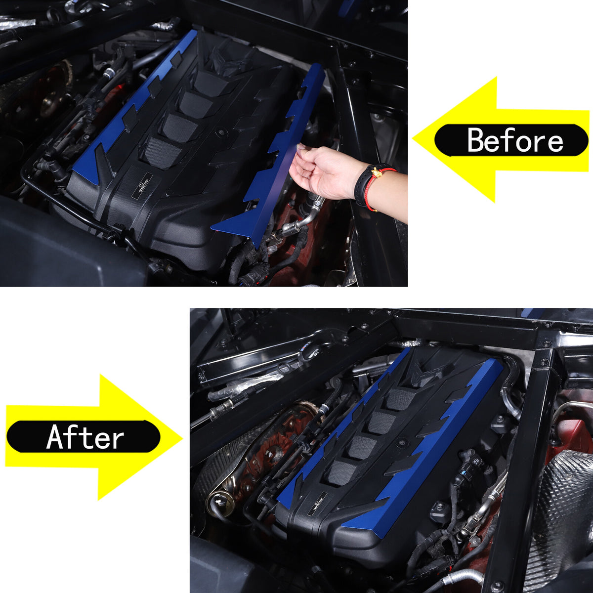 Blue Aluminum Engine Bay Engine Side Cover Plate Trim For Corvette C8 2020-26 13