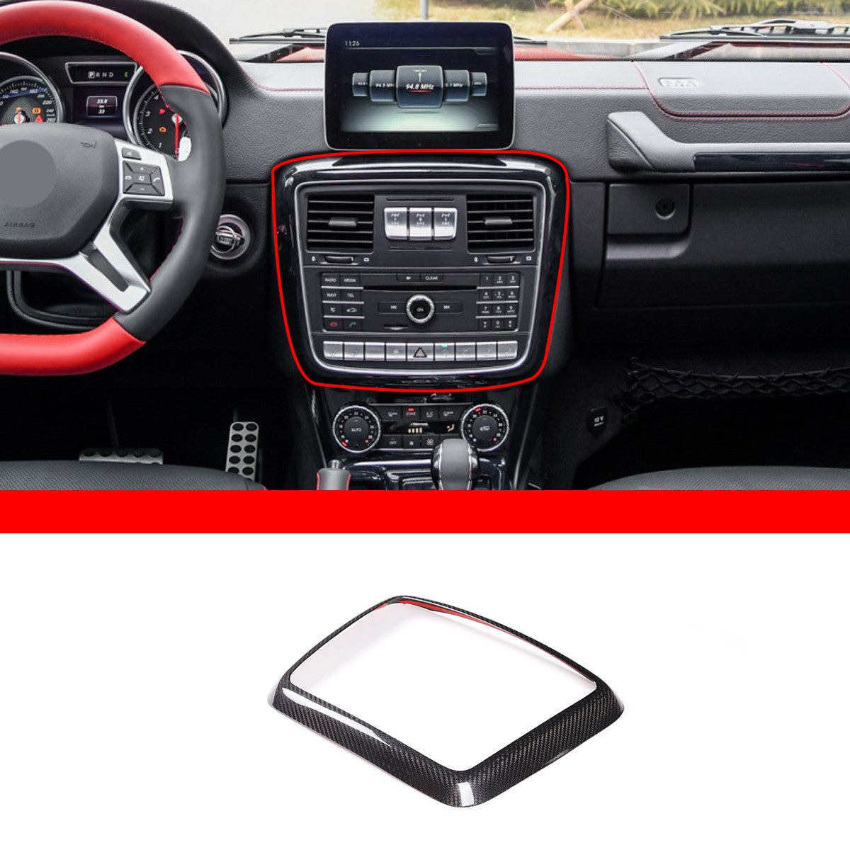 Real Carbon Fiber Center CD Panel Decorative Frame For Benz G-Class 2012-2018 17
