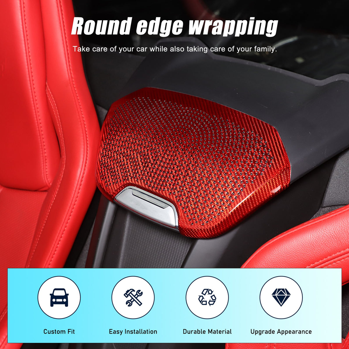 Red Real Carbon Fiber Rear Speaker Grille Trim For Corvette C8 1LT/2LT 2020+ 14