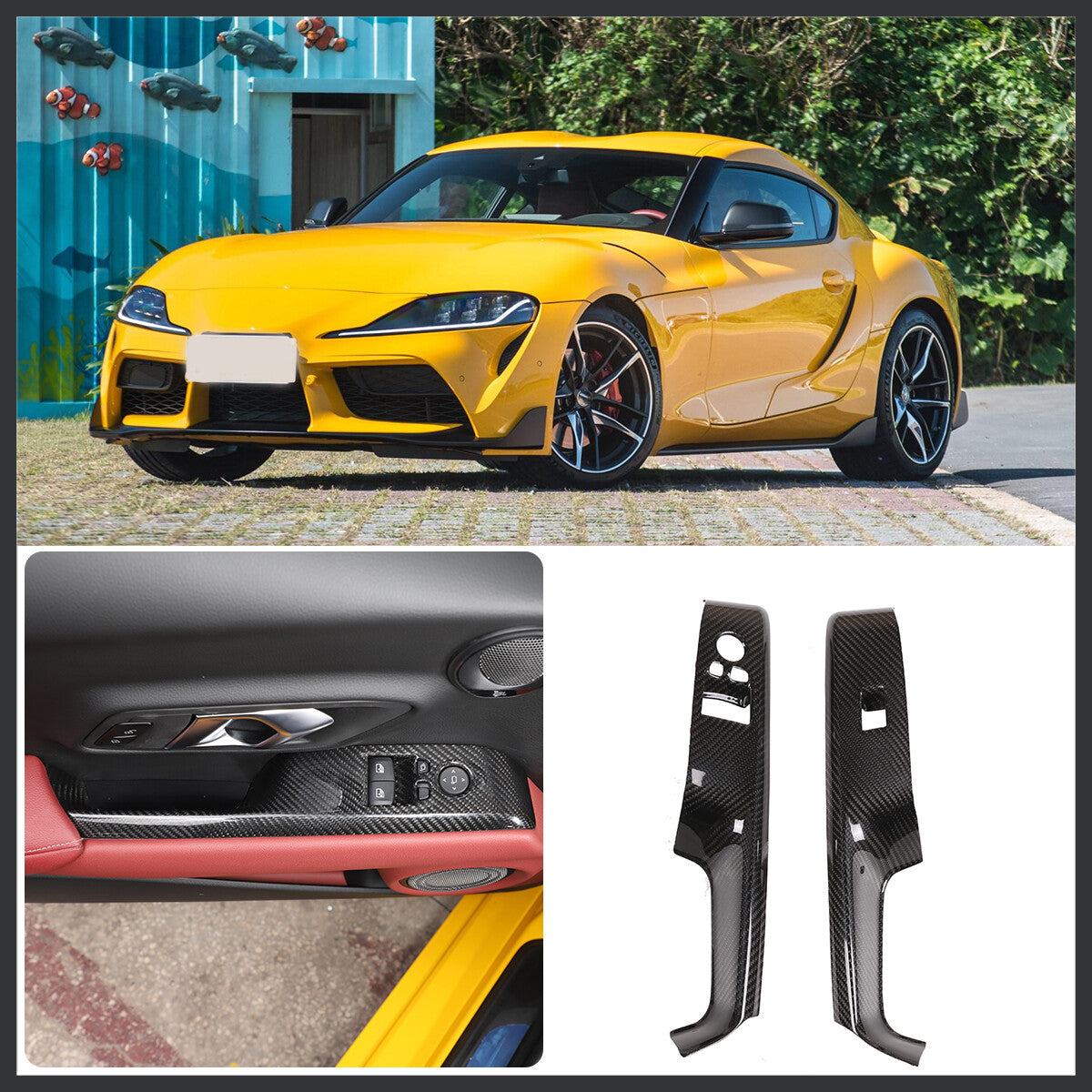 Carbon Fiber Window Lift Panel Trim Cover For Toyota Supra 19-23 5