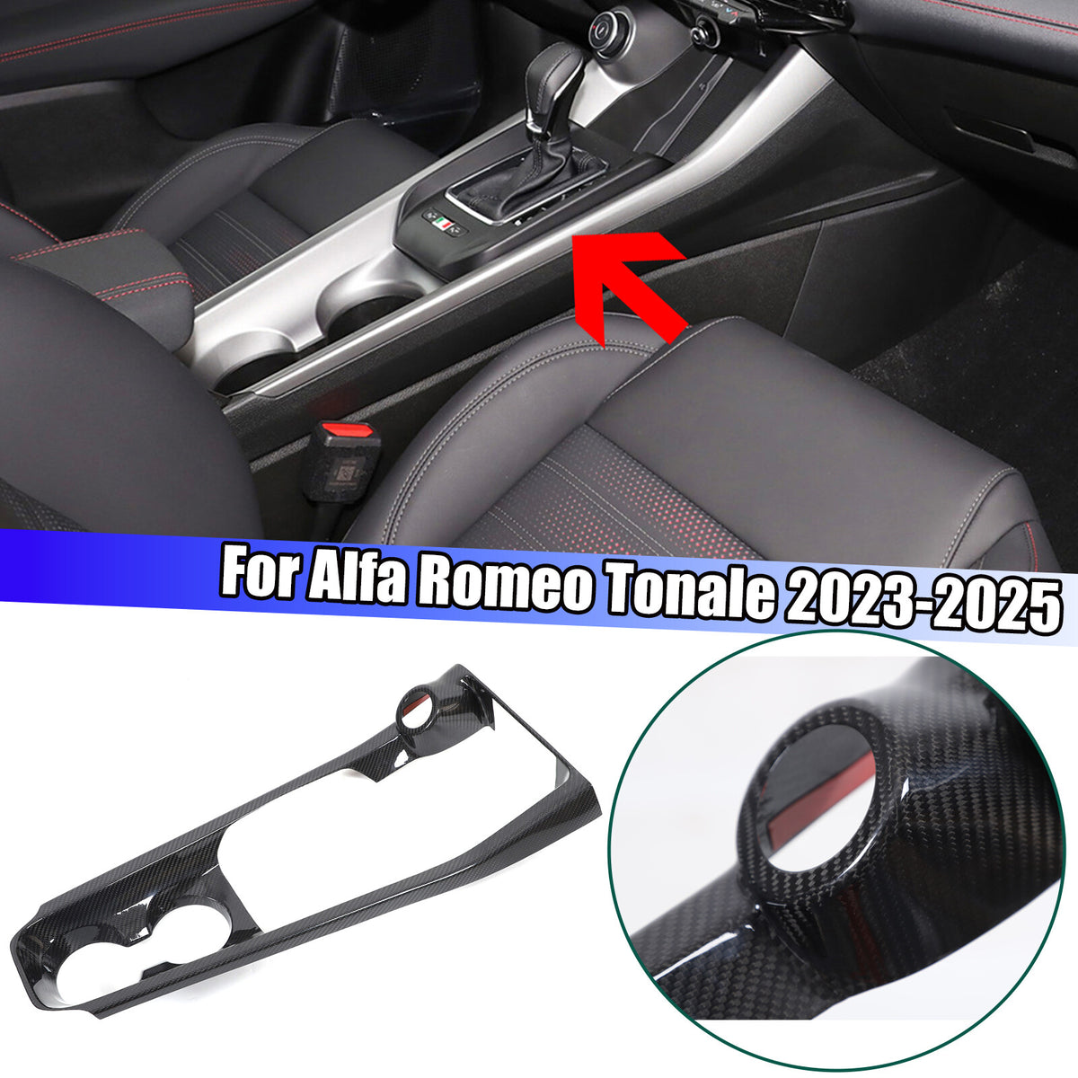 Real Carbon Fiber Center Gear Shift Panel trim Cover For Alfa Romeo Tonale 23-25 1