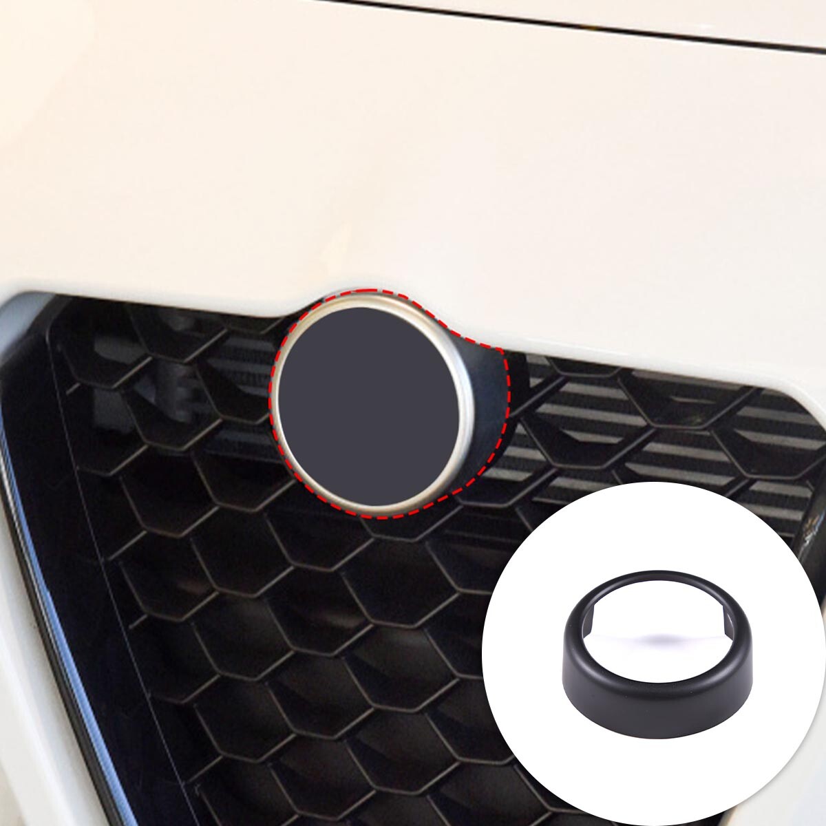 Matte Black Front Grille V Shape Cover+Logo Ring Trim for Alfa Romeo Giulia 17+ 12