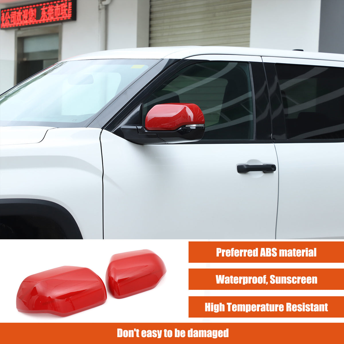Red ABS Side Mirror Cover Trim with Turn Signal For Toyota Tundra/Sequoia 22+ US 13