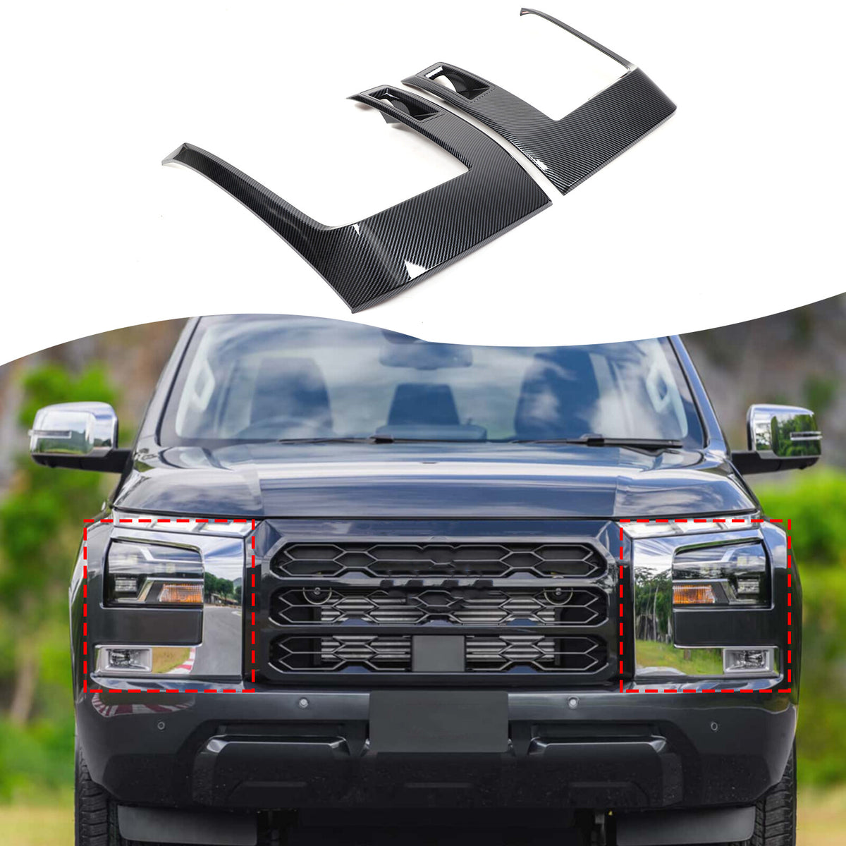 ABS Carbon Fiber Headlight Eyebrow Eyelid Cover Trim For Mitsubishi L200 2024-25 2