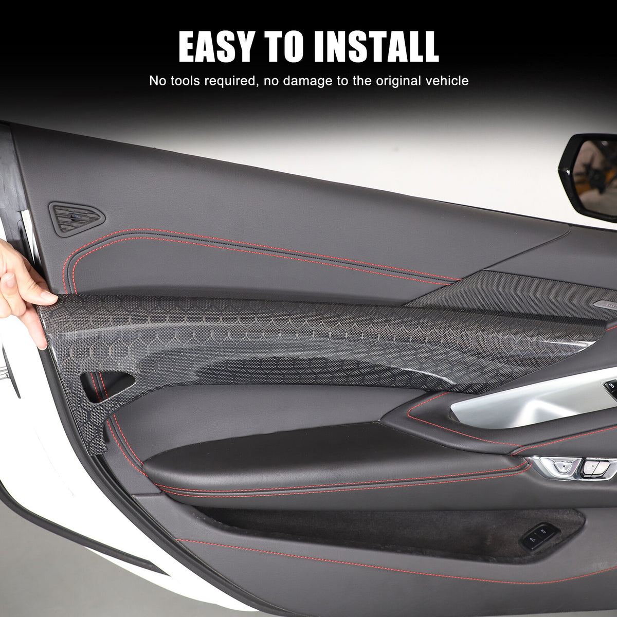 Real Honeycomb Carbon Fiber Interior Door Upper Panel trim Cover For Corvette C8 16
